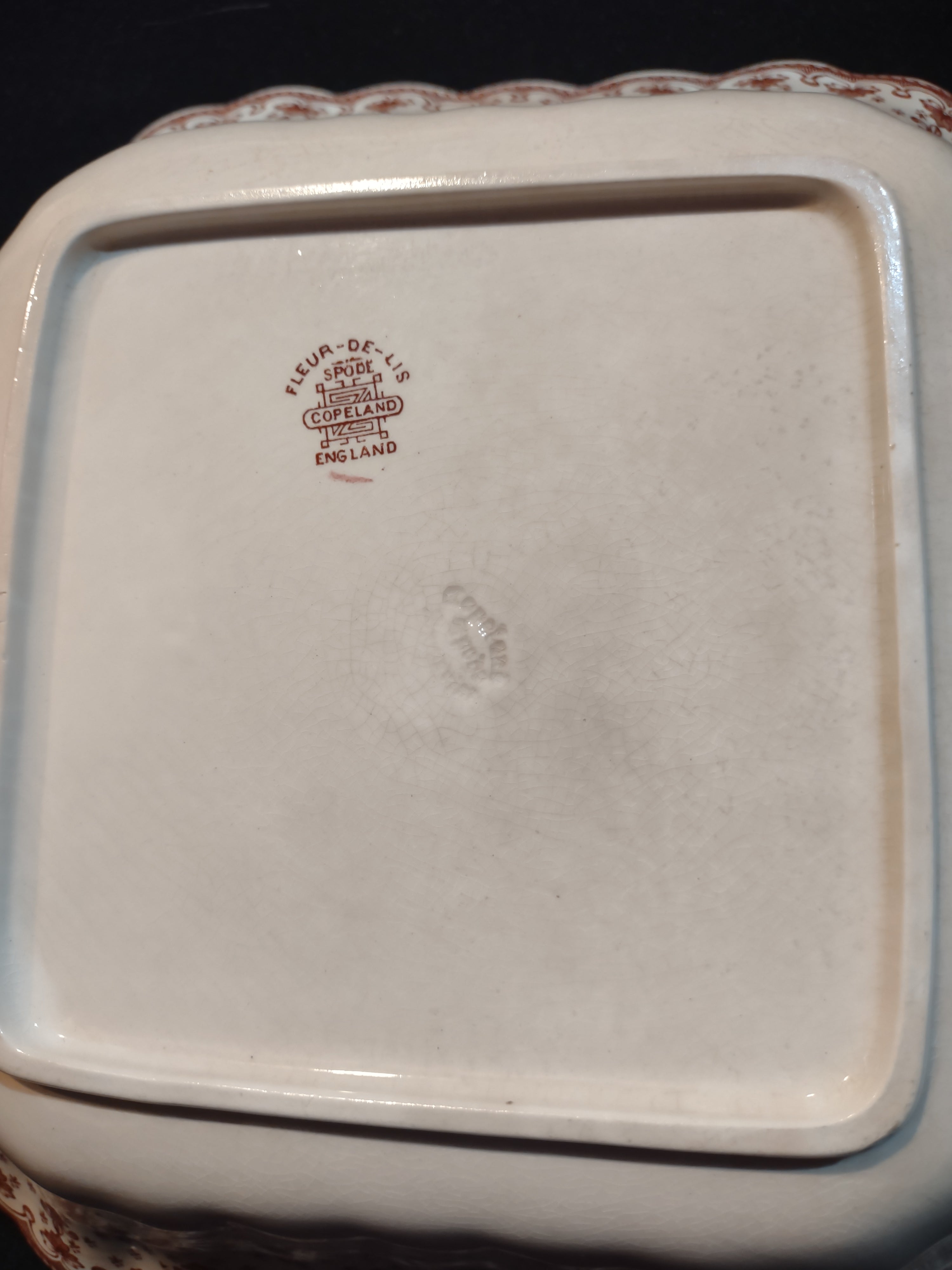 Vintage Spode Fleur-De-Lis Serving Bowl Brown Countryside Ironstone (lot 5755)
