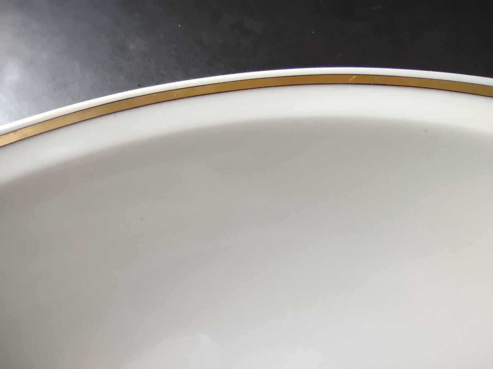 Haviland Limoges 10" x 8-1/4" White Serving Bowl Black & Gold Trim (lot 681)