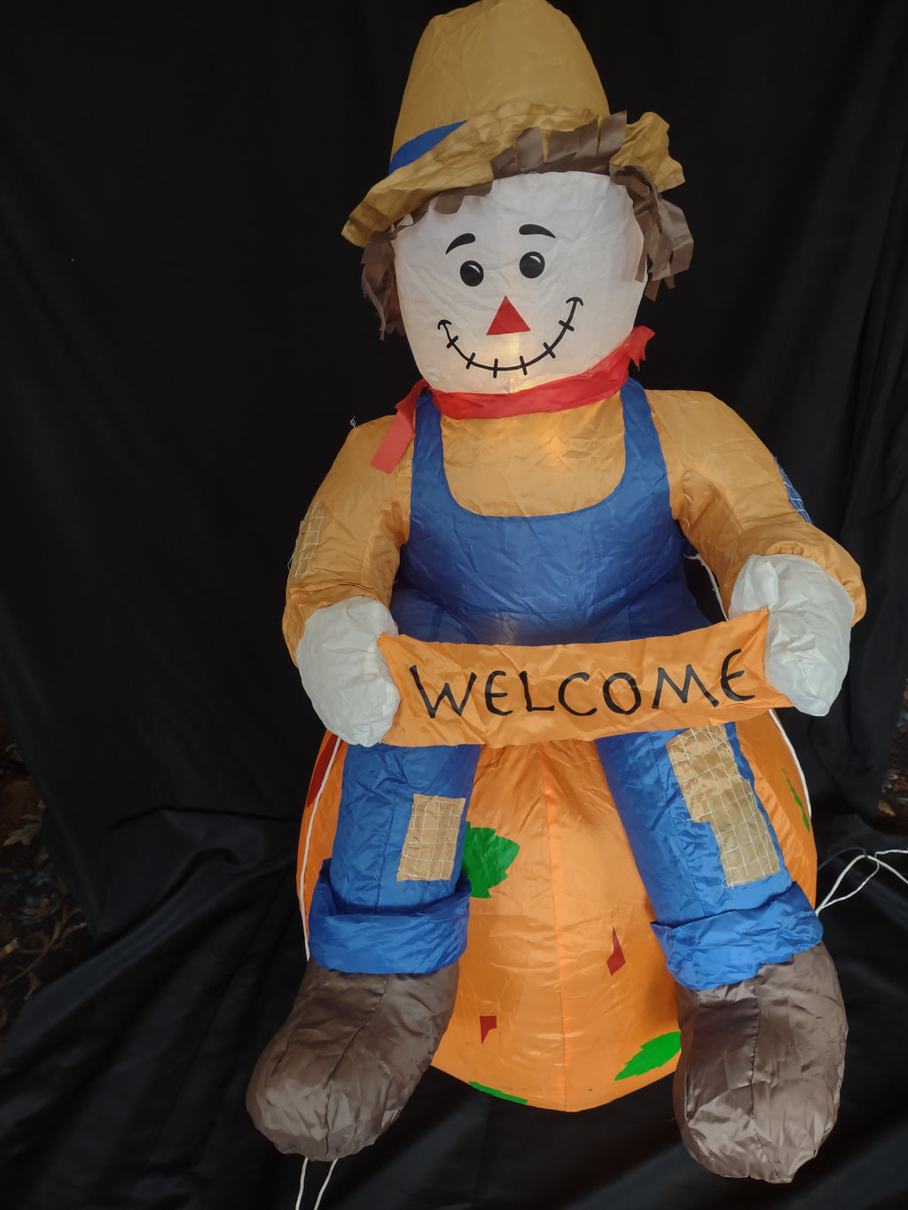 Vintage Halloween Thanksgiving Farm Boy on Pumpkin Inflatable 4 Ft (lot 3252j)