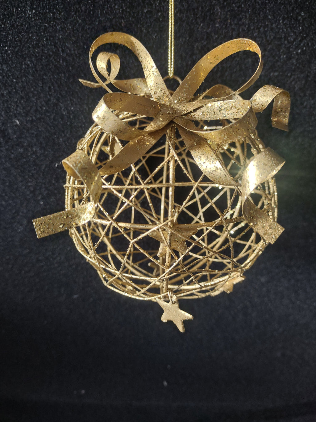 Vintage Christmas Ornaments Star Heart Ball Gold Wire Ribbon (Lot 4629t)