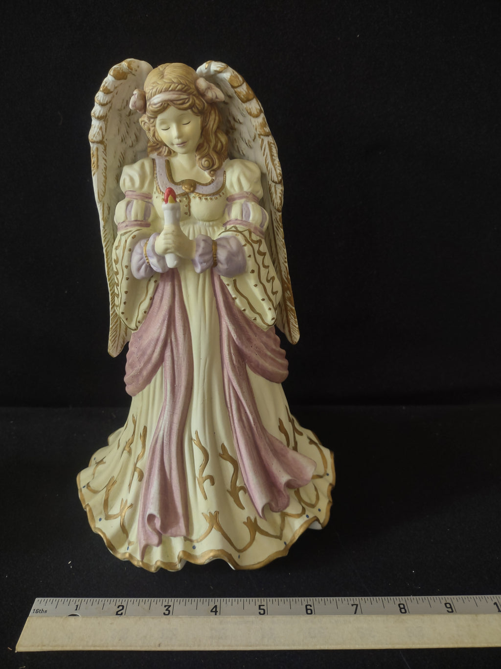 Christmas Vintage Ceramic Winged Angel With Candle Figurine Statue (Lot 3569)
