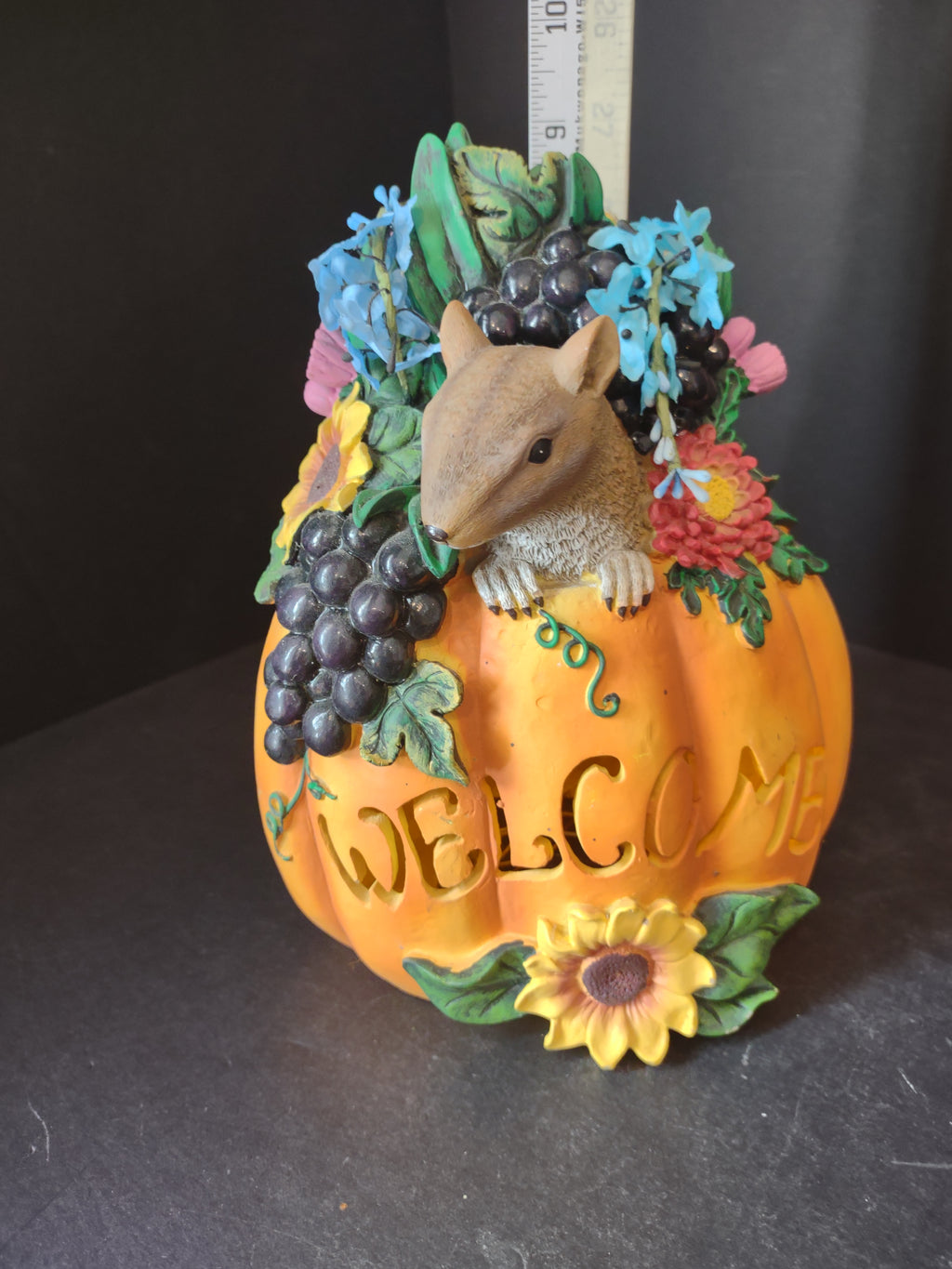 Fall Halloween Ceramic Welcome Sign Pumpkin Squirrel 9" Light Up (lot 2976j)
