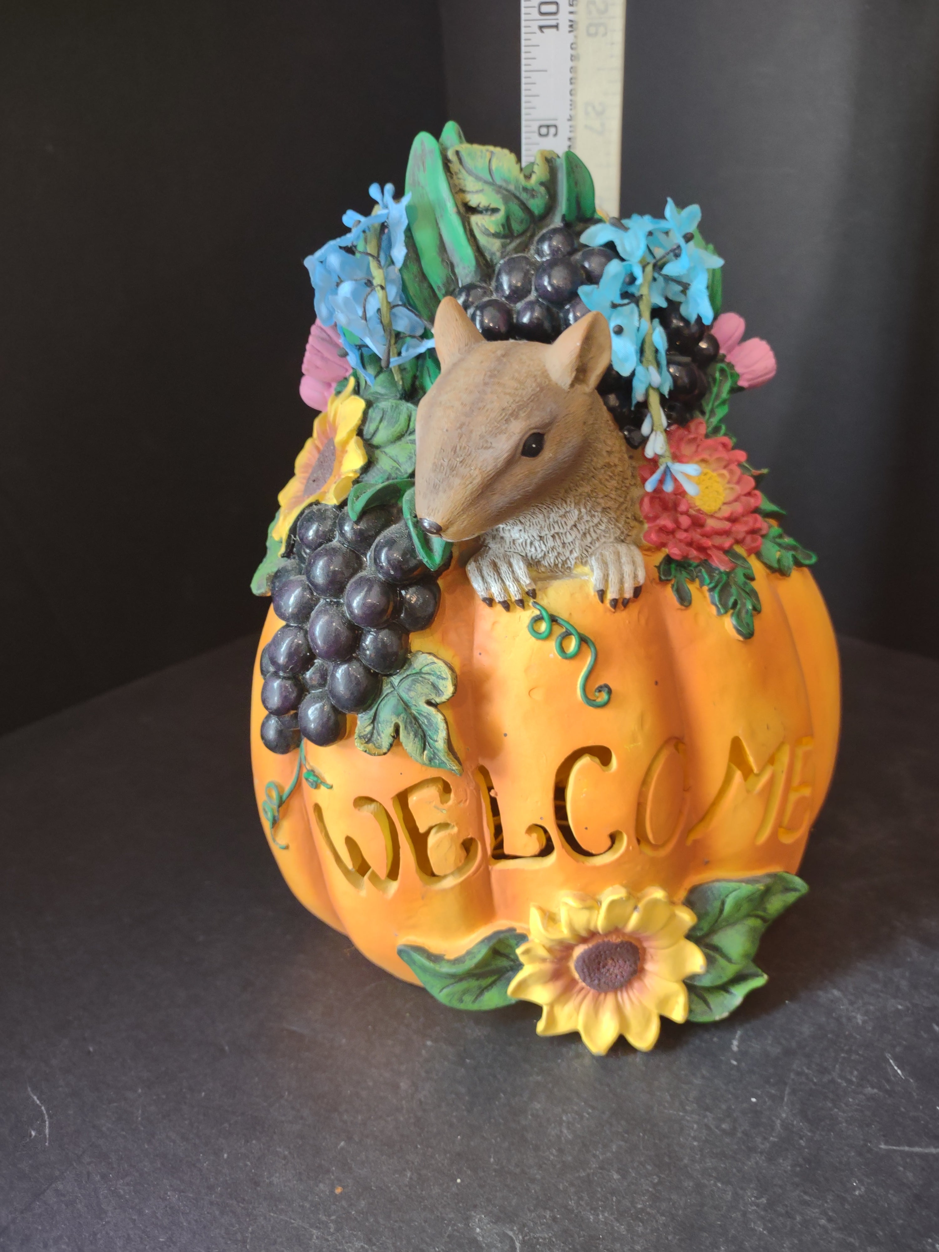 Fall Halloween Ceramic Welcome Sign Pumpkin Squirrel 9" Light Up (lot 2976j)