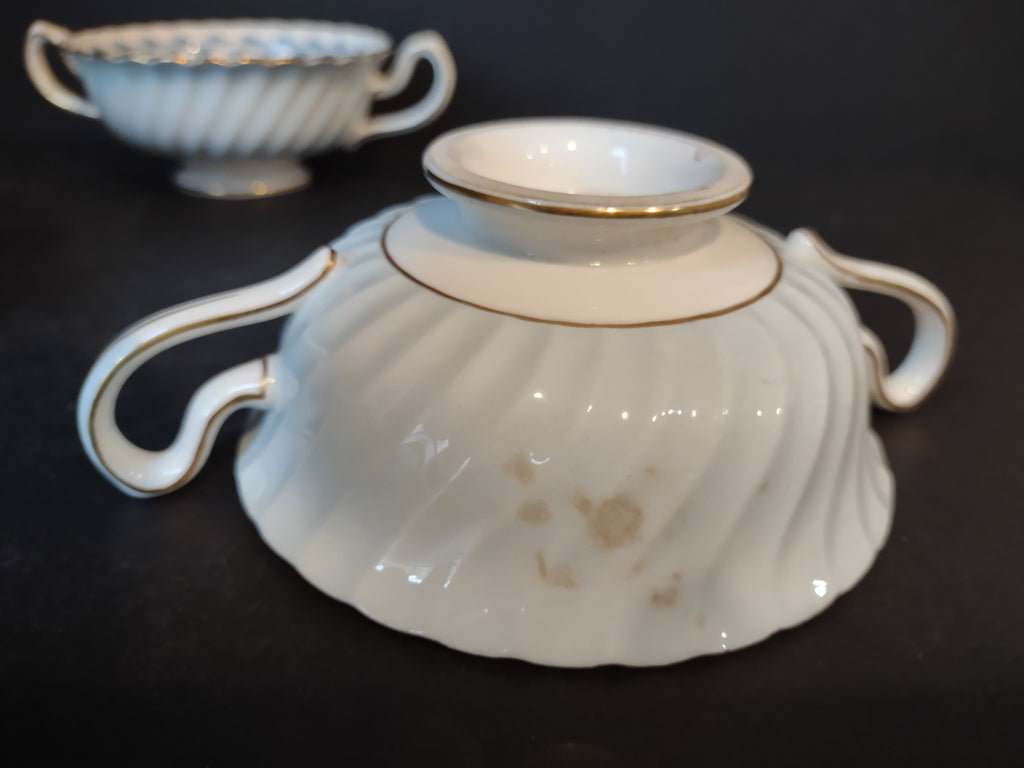 Vintage Minton Bone China Cheviot Blue Boullion Cup x 3 IMPERFECT (lot 5439)