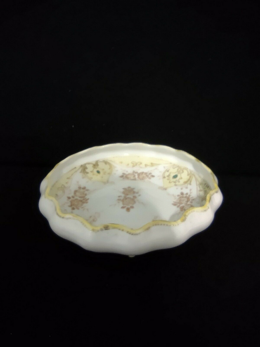 037 Vintage Hand Painted Nippon Moriage Gold Beaded Raised Design Footed Dish