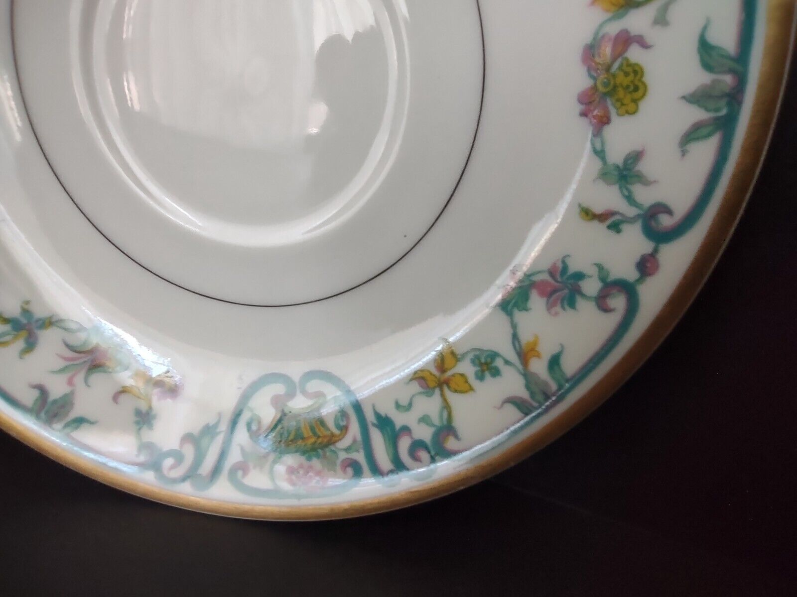 Haviland Limoges Blue Cream Yellow Flower Gold Trim Saucer (lot 728)