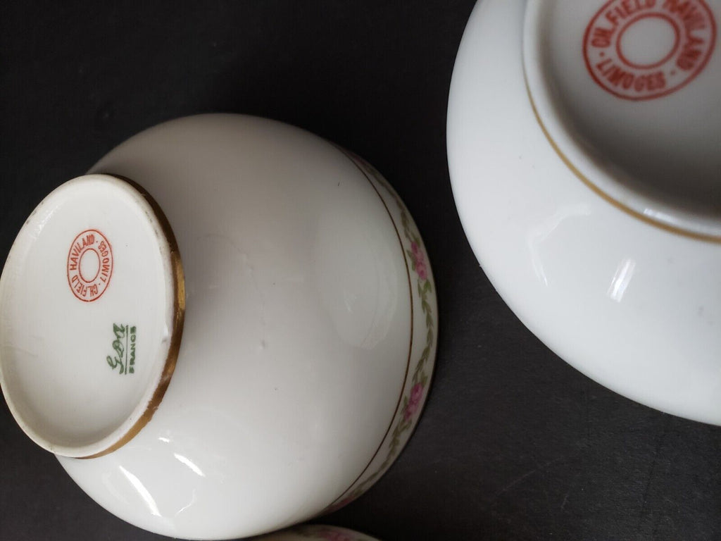 Haviland Limoges France 4 x Teacup Rose Garland Gold Trim (lot 615)