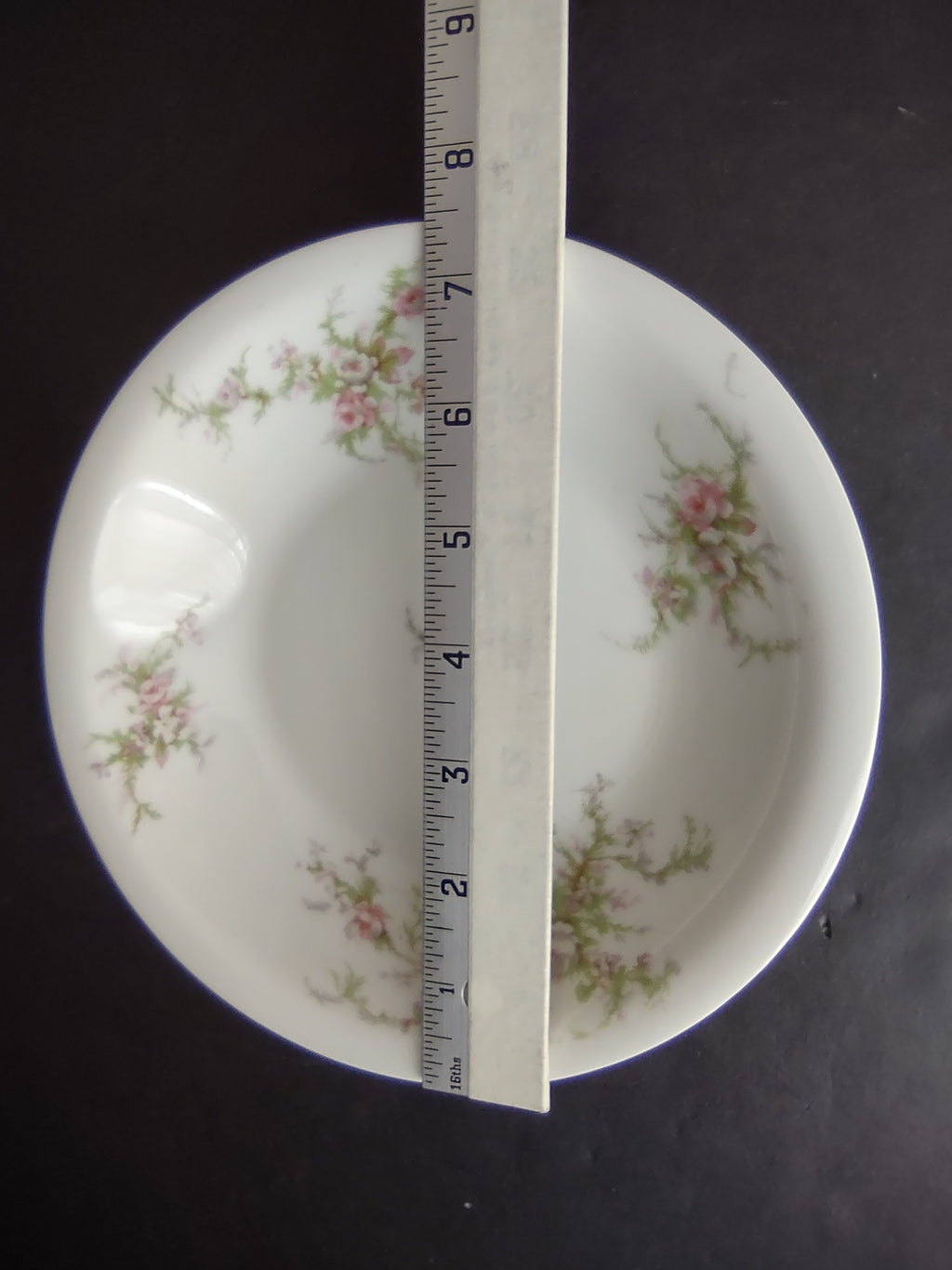 Haviland Limoges Cream SoupBowl Plate Pink White Cabbage Rose Moss (lot 906)