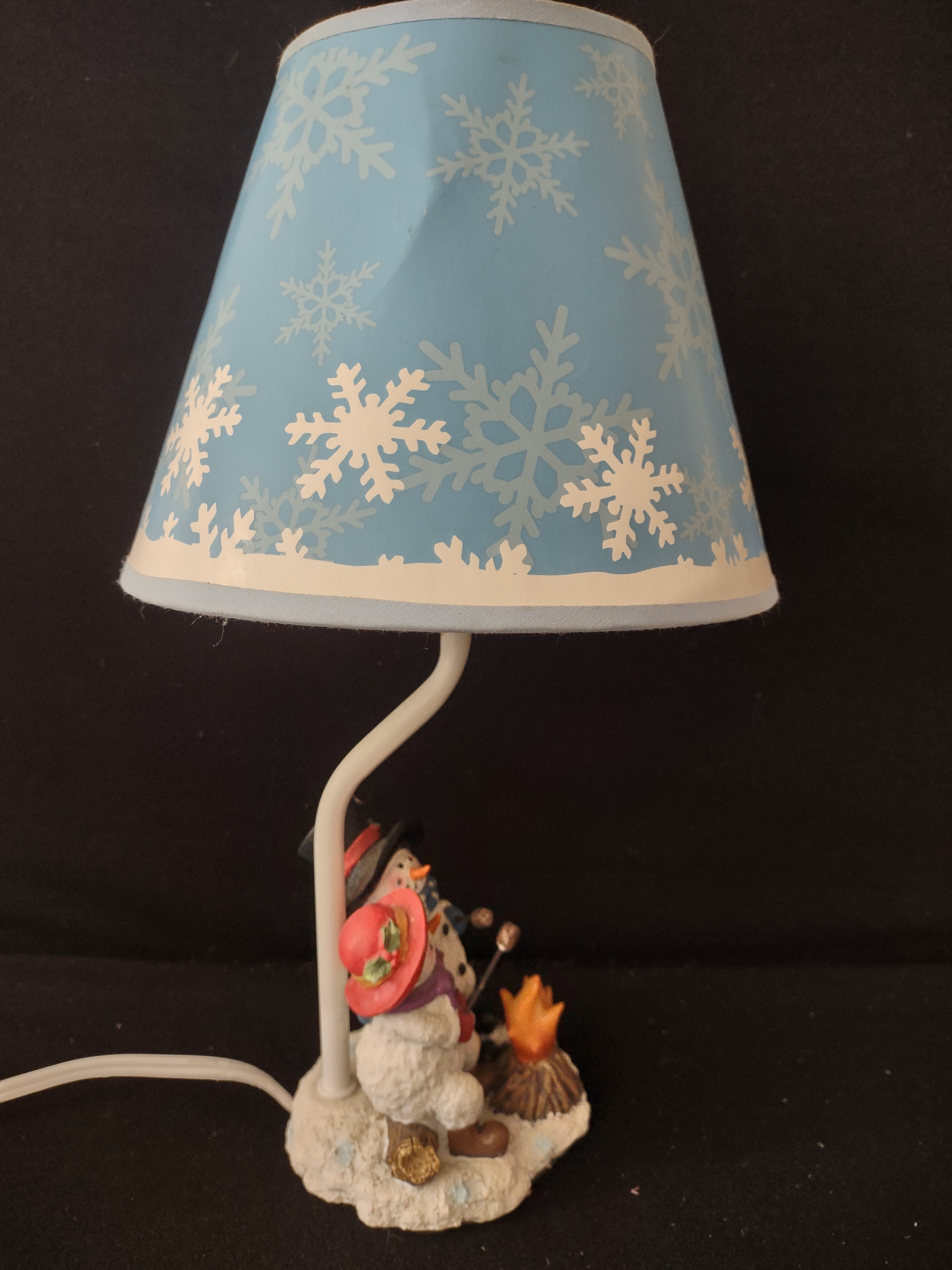 Vintage Christmas Winter Snowman Marshmallows Lamp Snowflake Shade (Lot 3735)