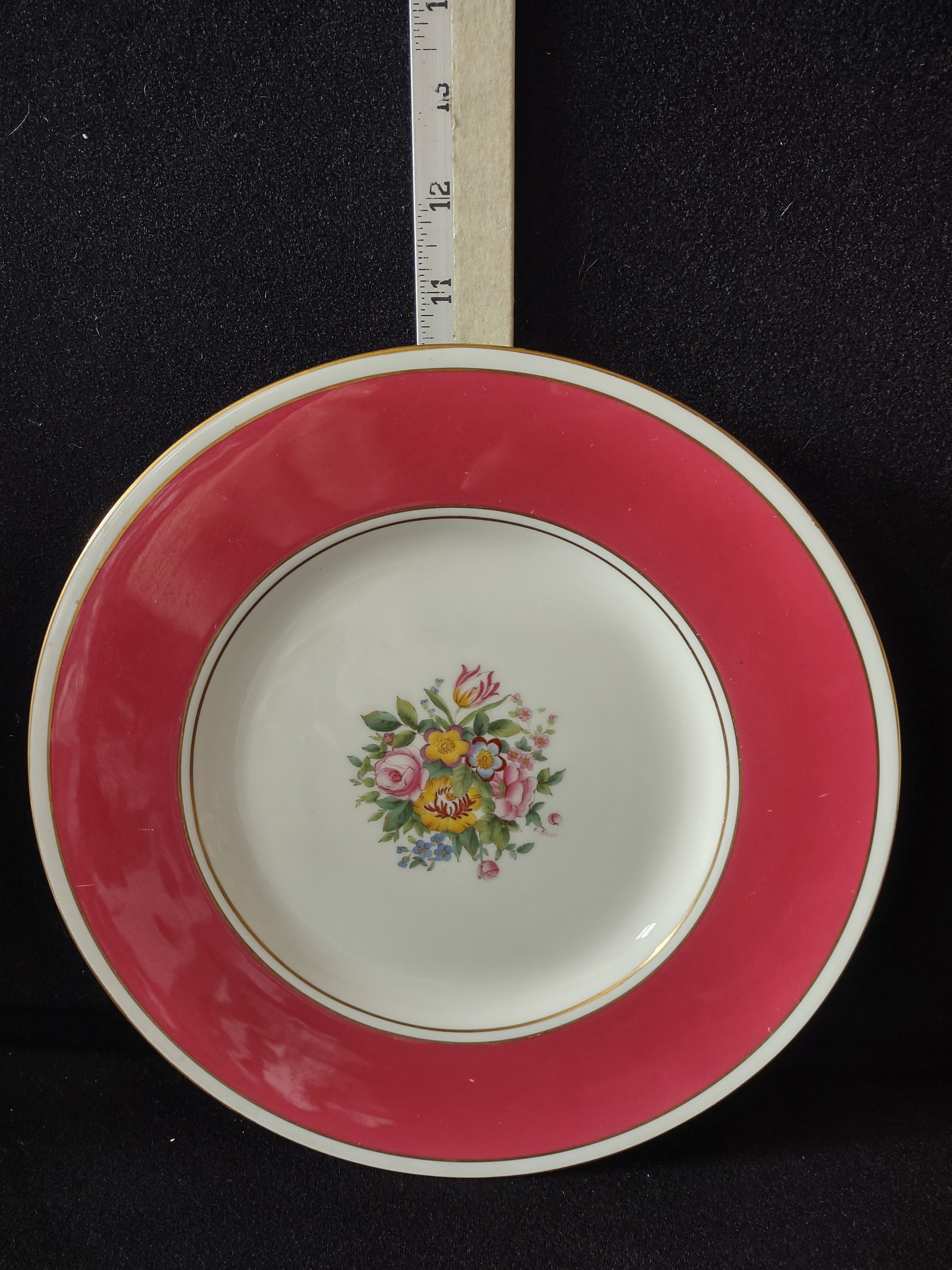 Vintage Minton Dinner Plate Bone China Floral Pink/Red Border H4769 (Lot 5454)