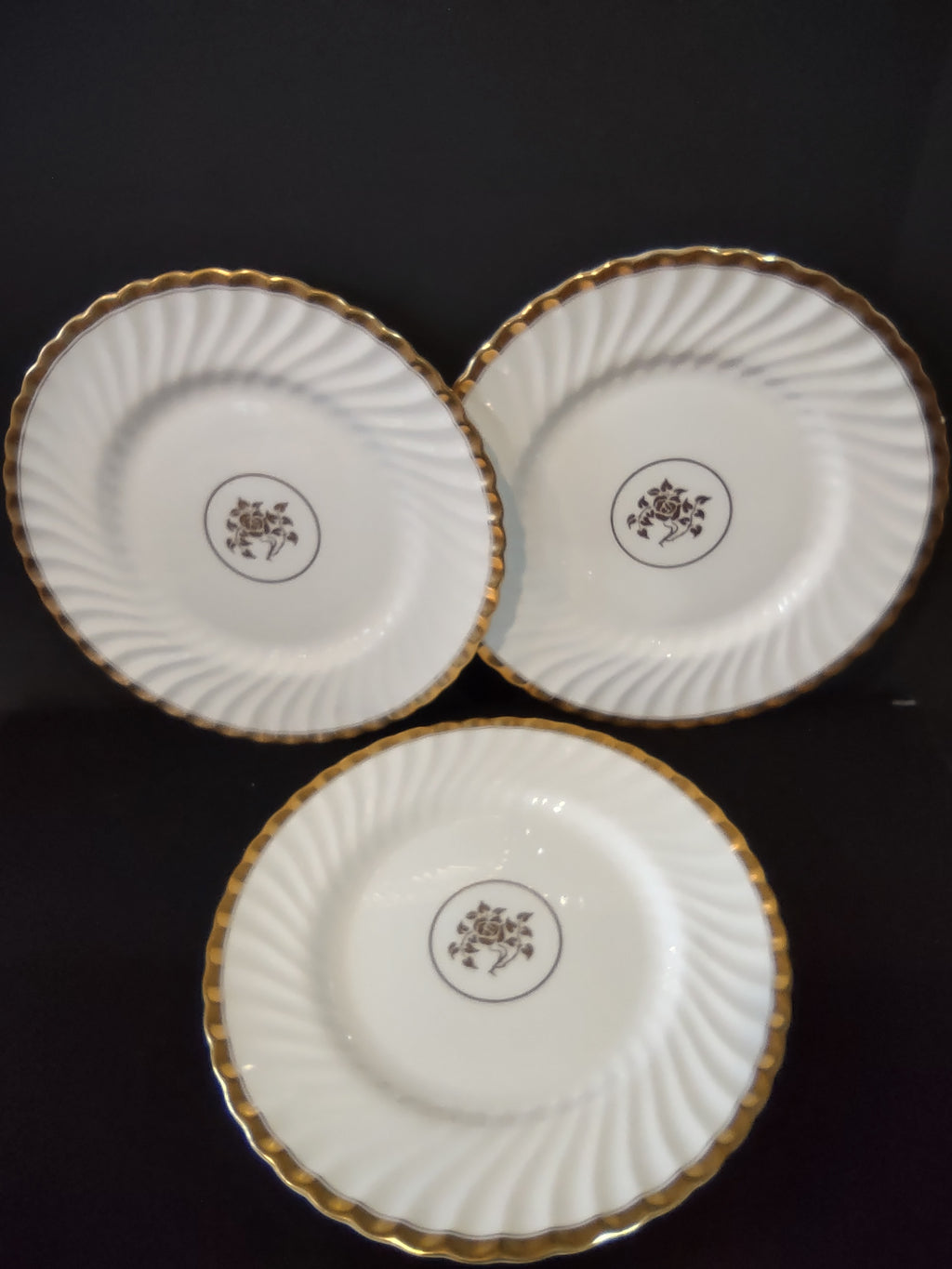 Vintage Minton Gold Rose Dinner Plate England Bone China Gold Trim x 3 (Lot 5426