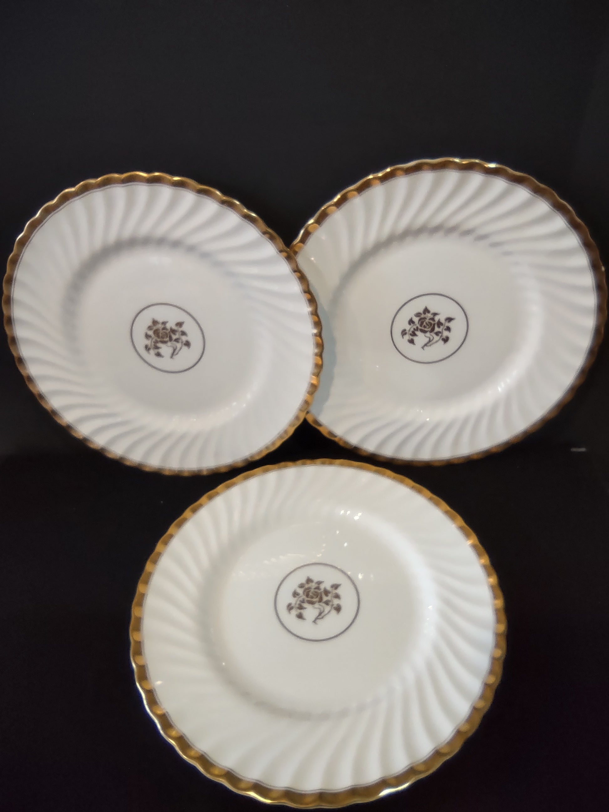 Vintage Minton Gold Rose Dinner Plate England Bone China Gold Trim x 3 (Lot 5426