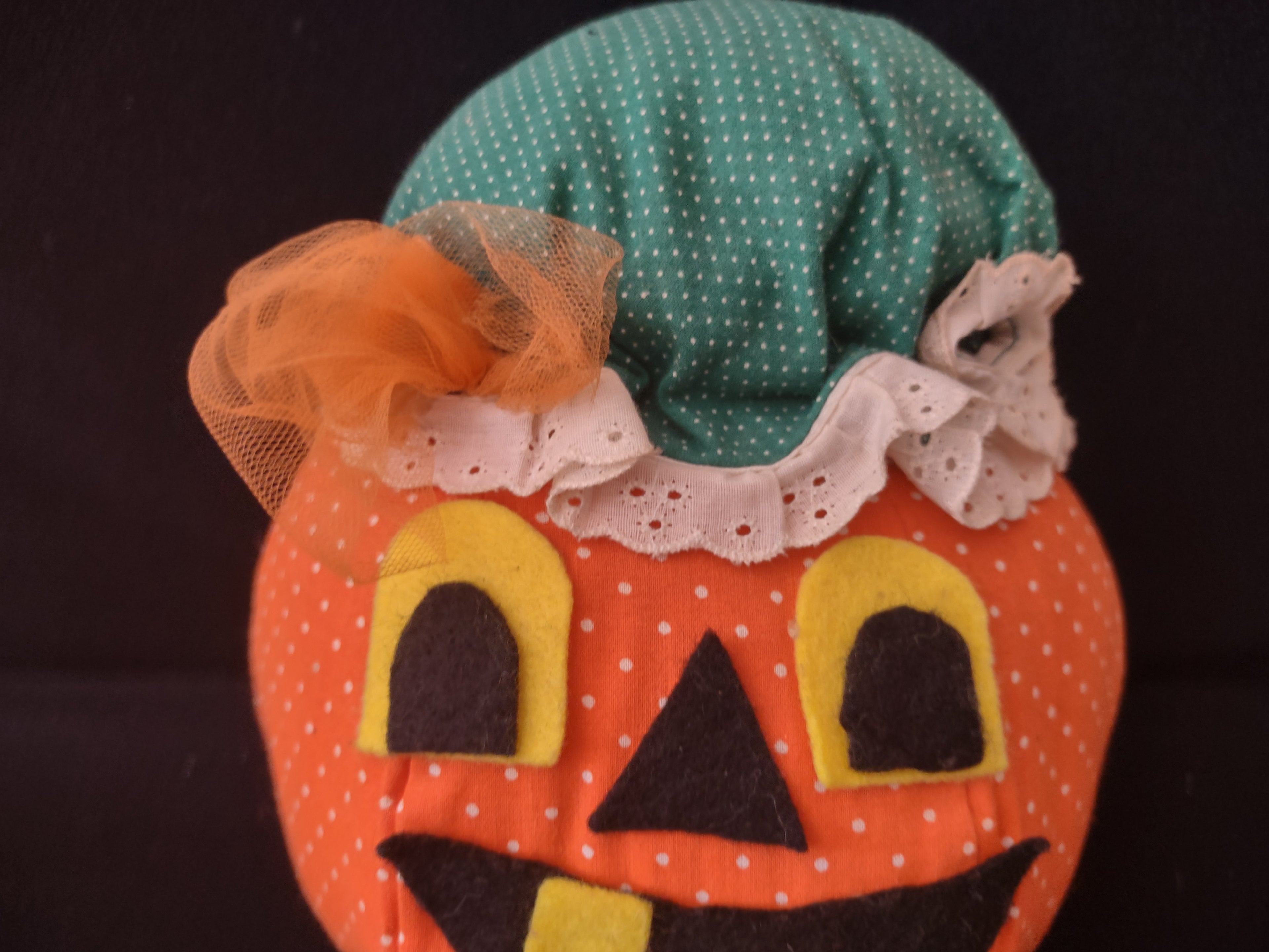 Vintage Halloween Primitive Plush Pumpkin with Hat & Legs x 2 (lot 3004j)