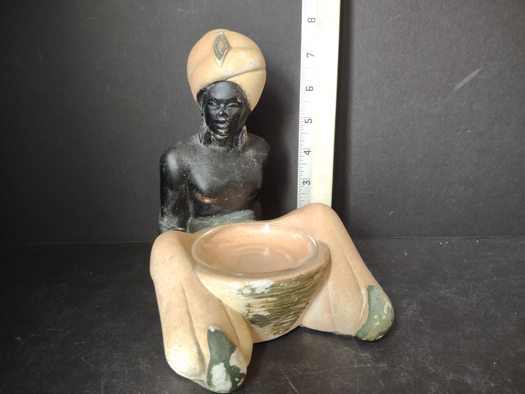 Vintage Nubian Blakamoor Ashtray MCM Chalkware Figurine IMPERFECT (lot 2651j)