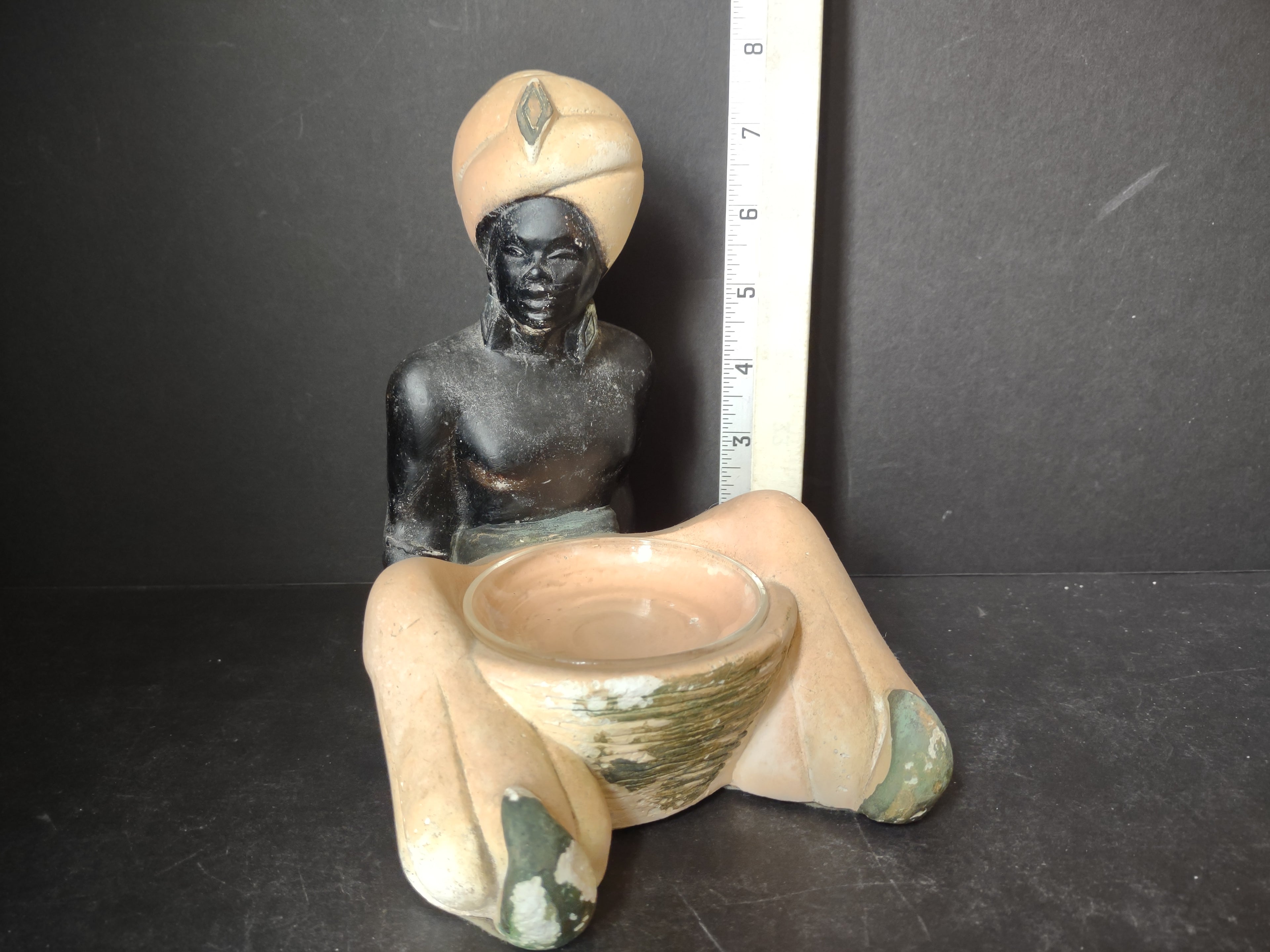 Vintage Nubian Blakamoor Ashtray MCM Chalkware Figurine IMPERFECT (lot 2651j)