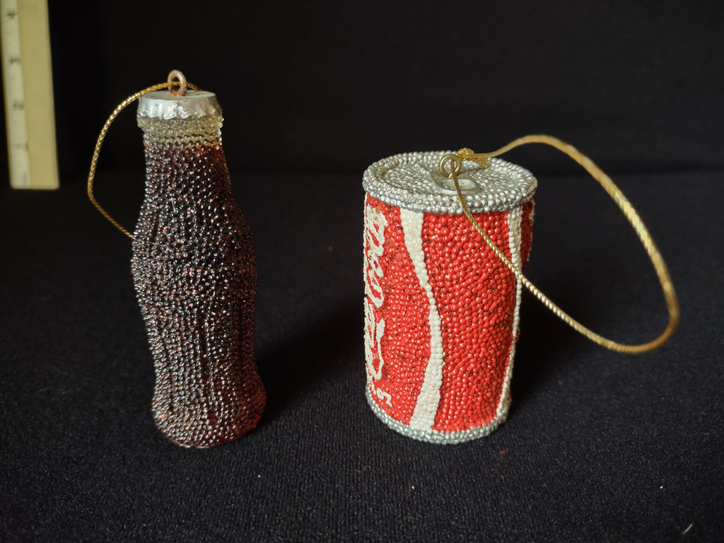 Set of 2 Vintage Coca-Cola Christmas Tree Ornaments Can Bottle (lot 1601)