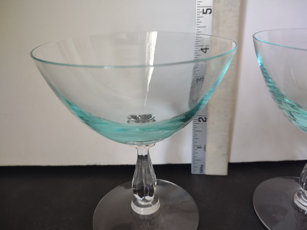 Set of 2 Fostoria Rharsodia Turquoise 4 1/2" Champagne Sherbet Glass (lot 2714)