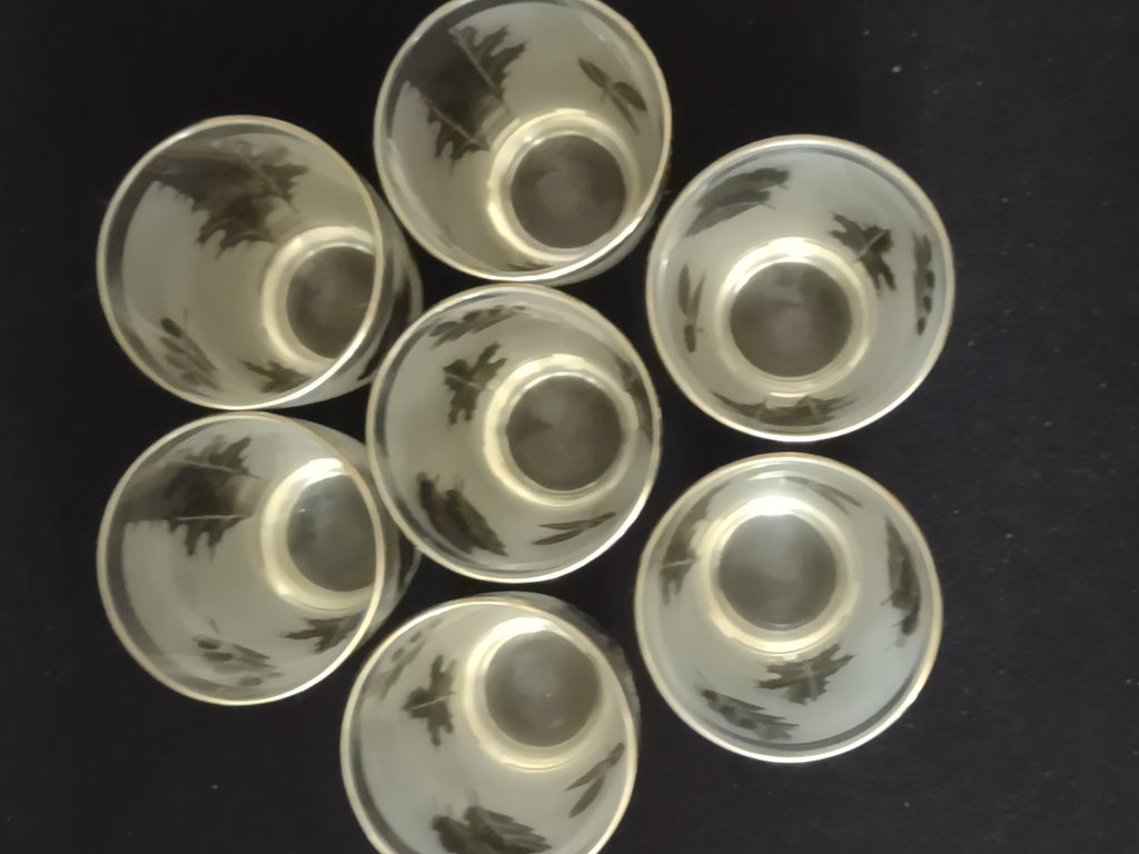 Vintage Libbey Silver Leaf Foliage Frosted Flat Tumblers X 7 (Lot 3229)