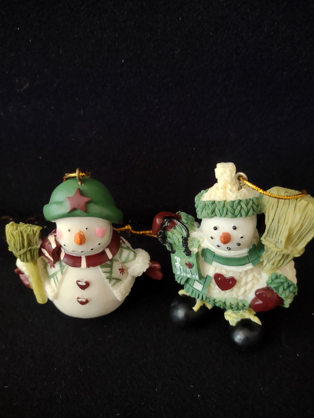 Vintage Felt Santa Snowmen Box 2 Snowmen 2 Angels 1 Santa Ornaments (Lot3707