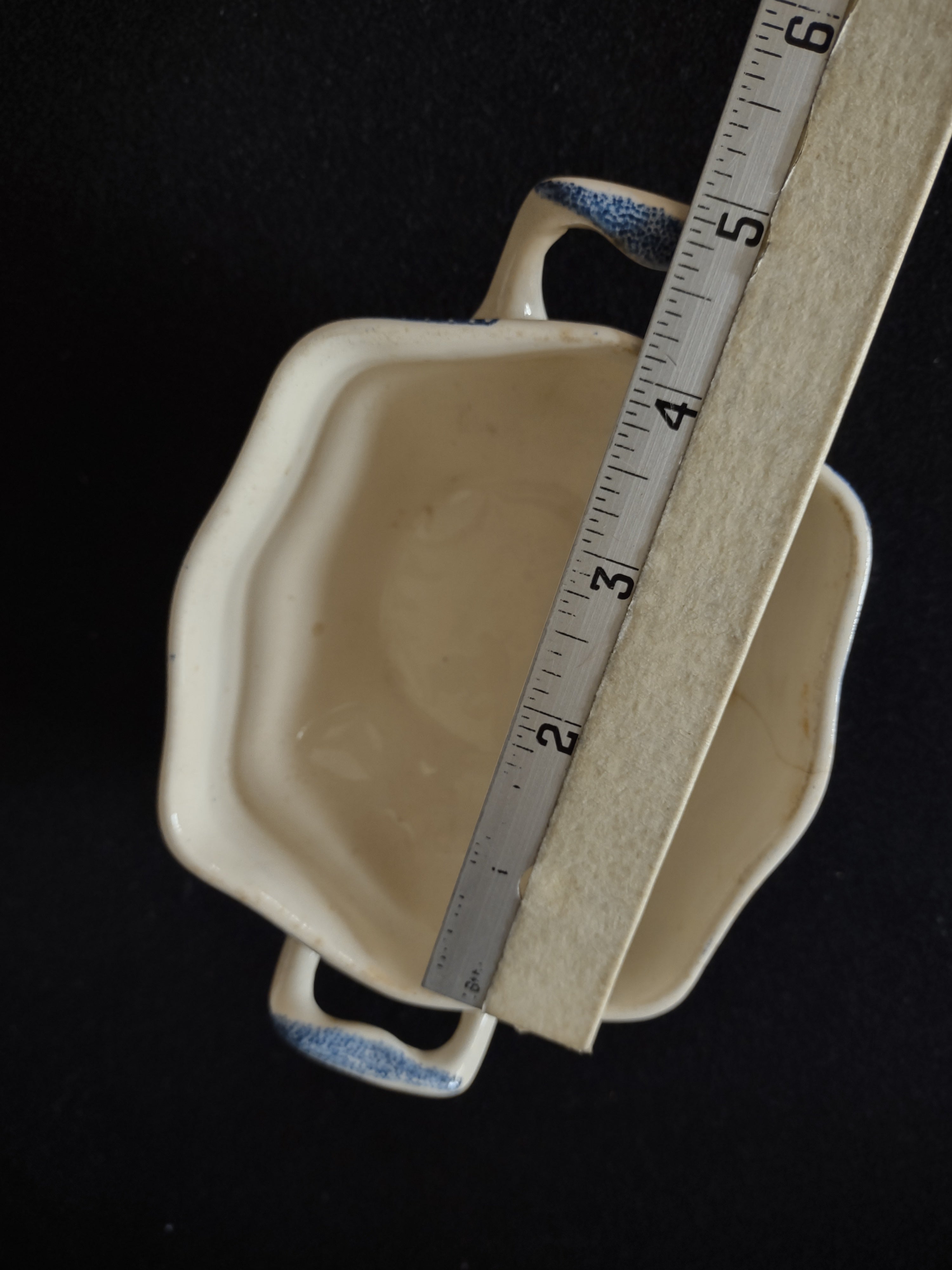 Vintage Blue White English Castle Ironstone IMPERFECT Sugar Bowl (lot 5821)