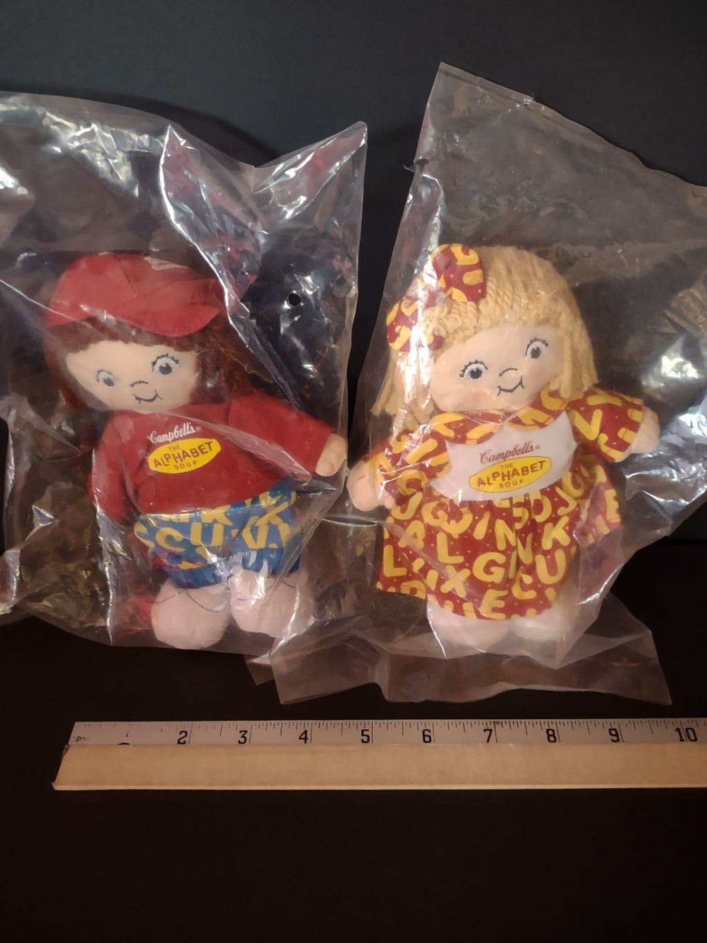 Vintage Campbells Kids Alphabet Soup Beanbag Plush Toys Girl Boy (Lot 4737)