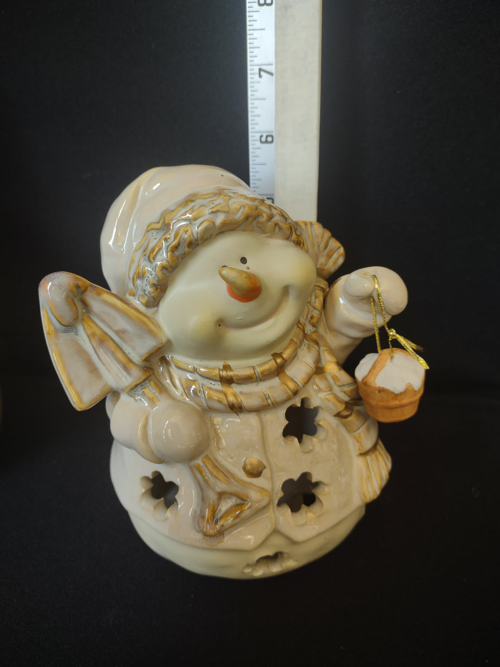 Set of 2 Tealight Holder Ceramic Christmas Snowman (lot 1705)