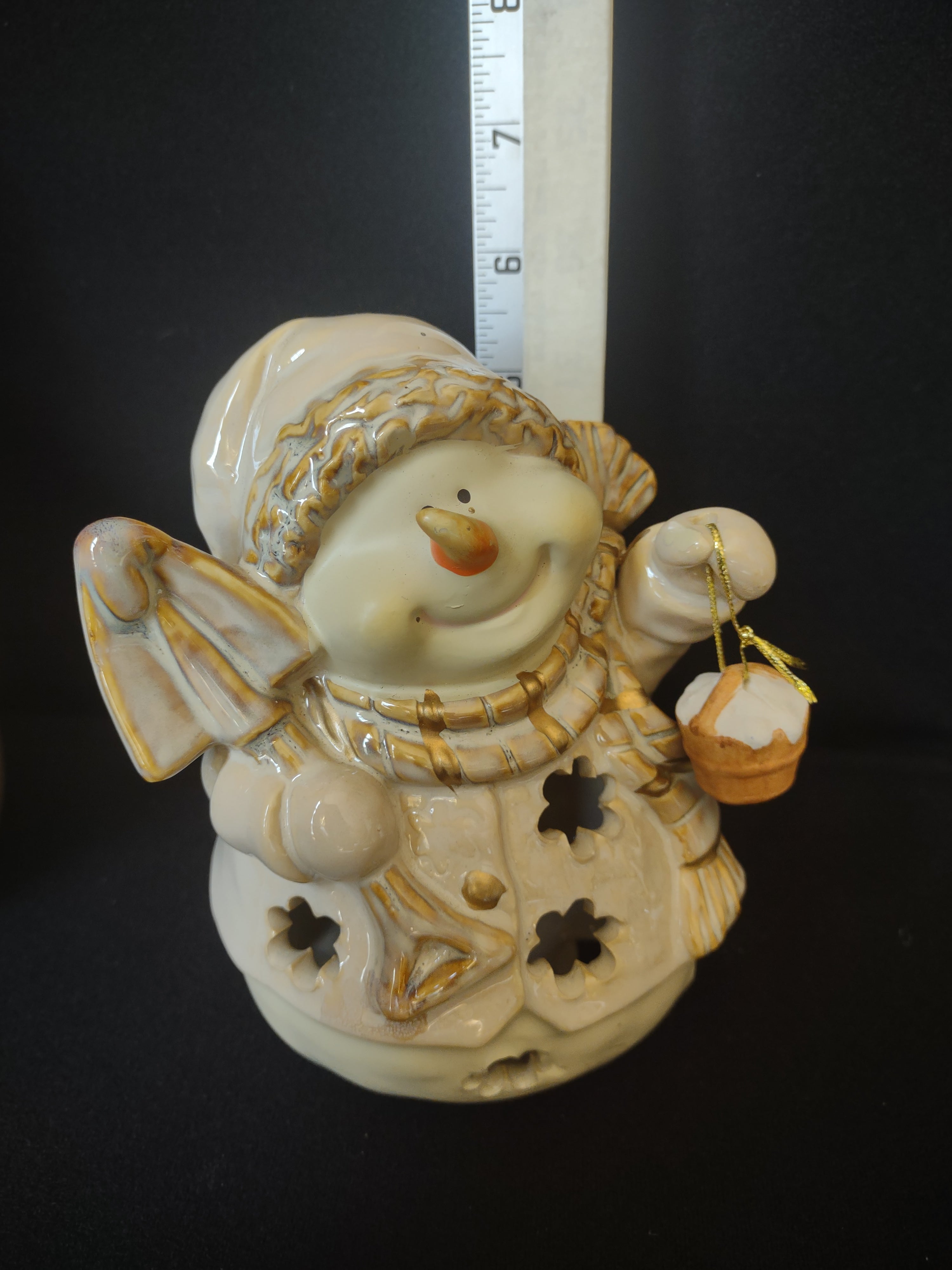 Set of 2 Tealight Holder Ceramic Christmas Snowman (lot 1705)
