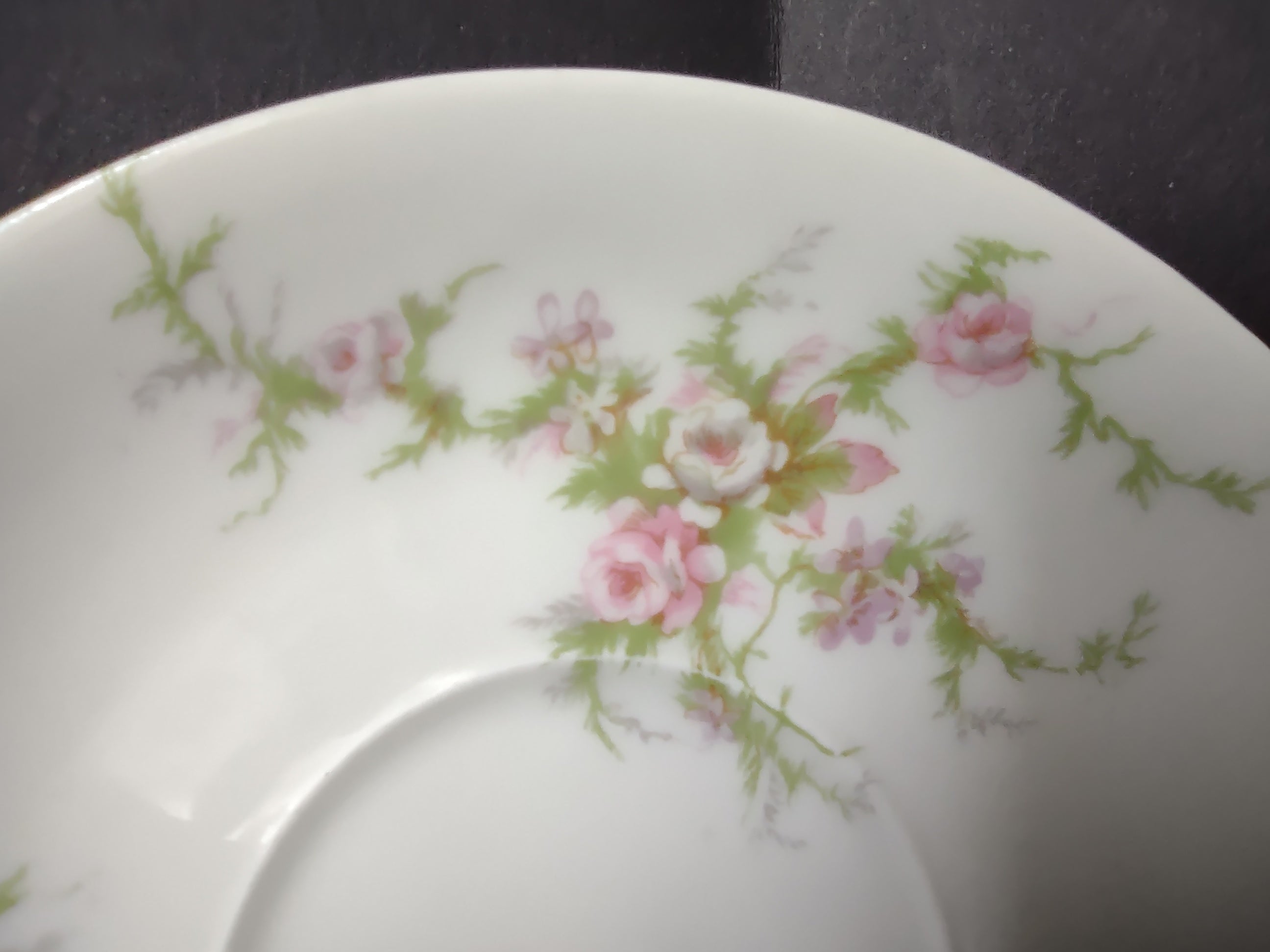 Haviland Limoges Saucer ONLY Pink White Cabbage Rose Moss (lot 910)