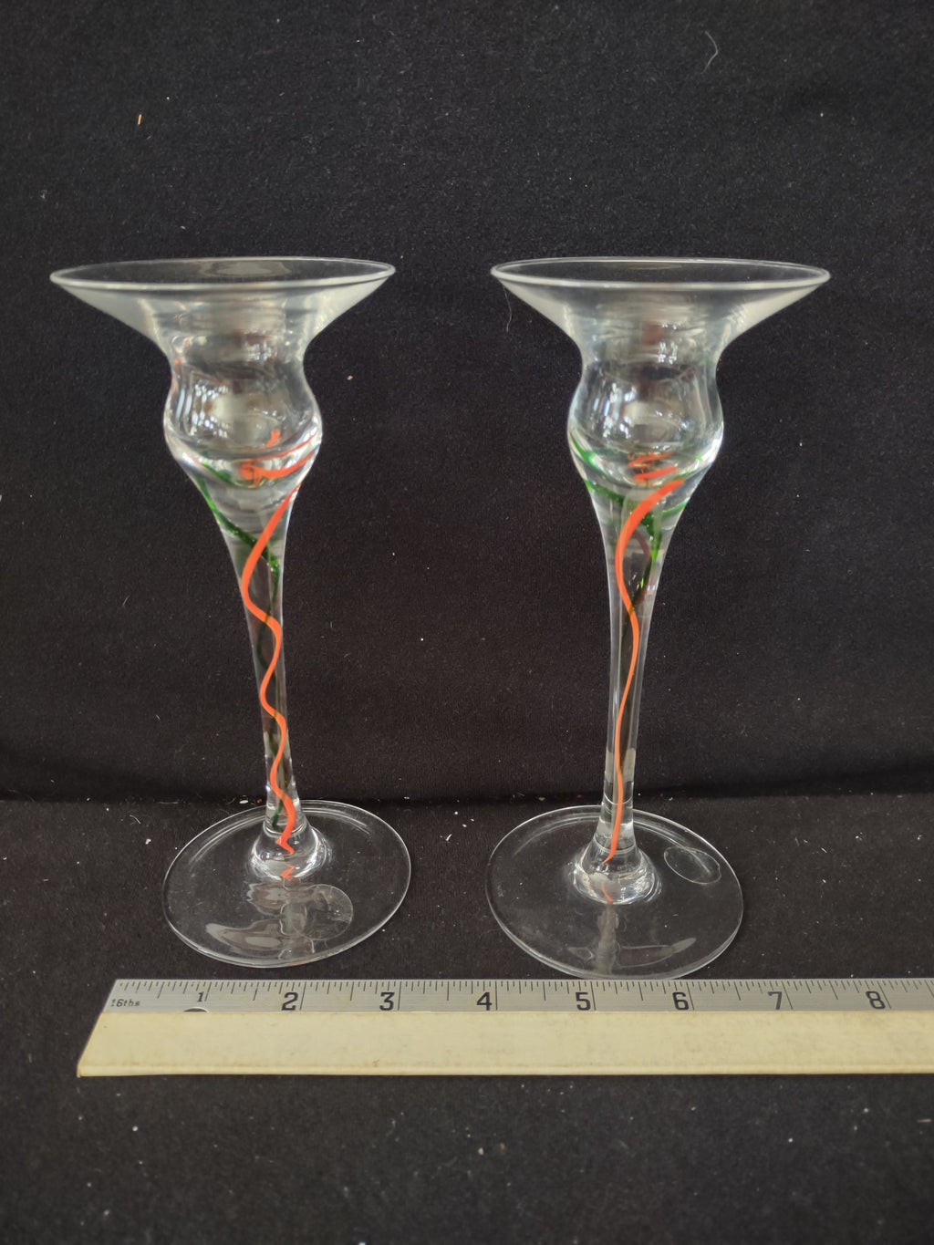 Vintage Lenox Christmas Holiday Ribbon 7" Taper Glass Candle Holders (Lot 3835)