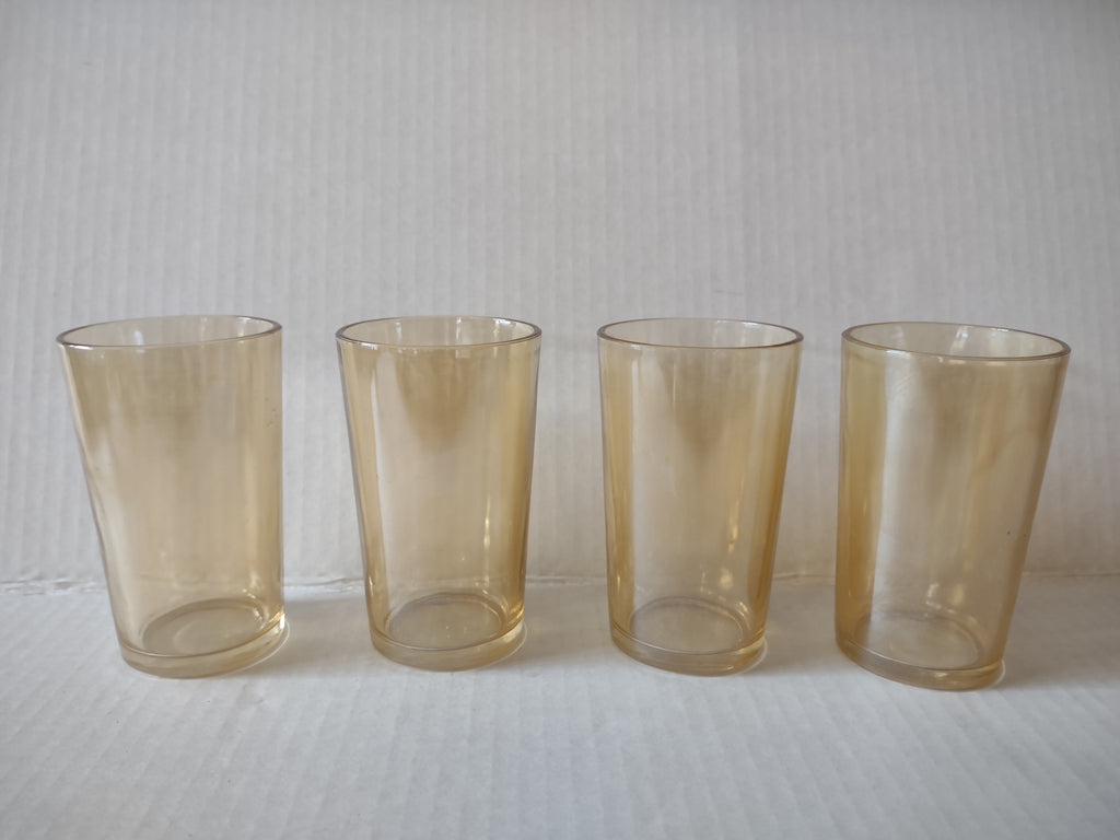 Vintage Carnival Glass Amber Small 4" Drinking Glass x 4 (lot 5167)