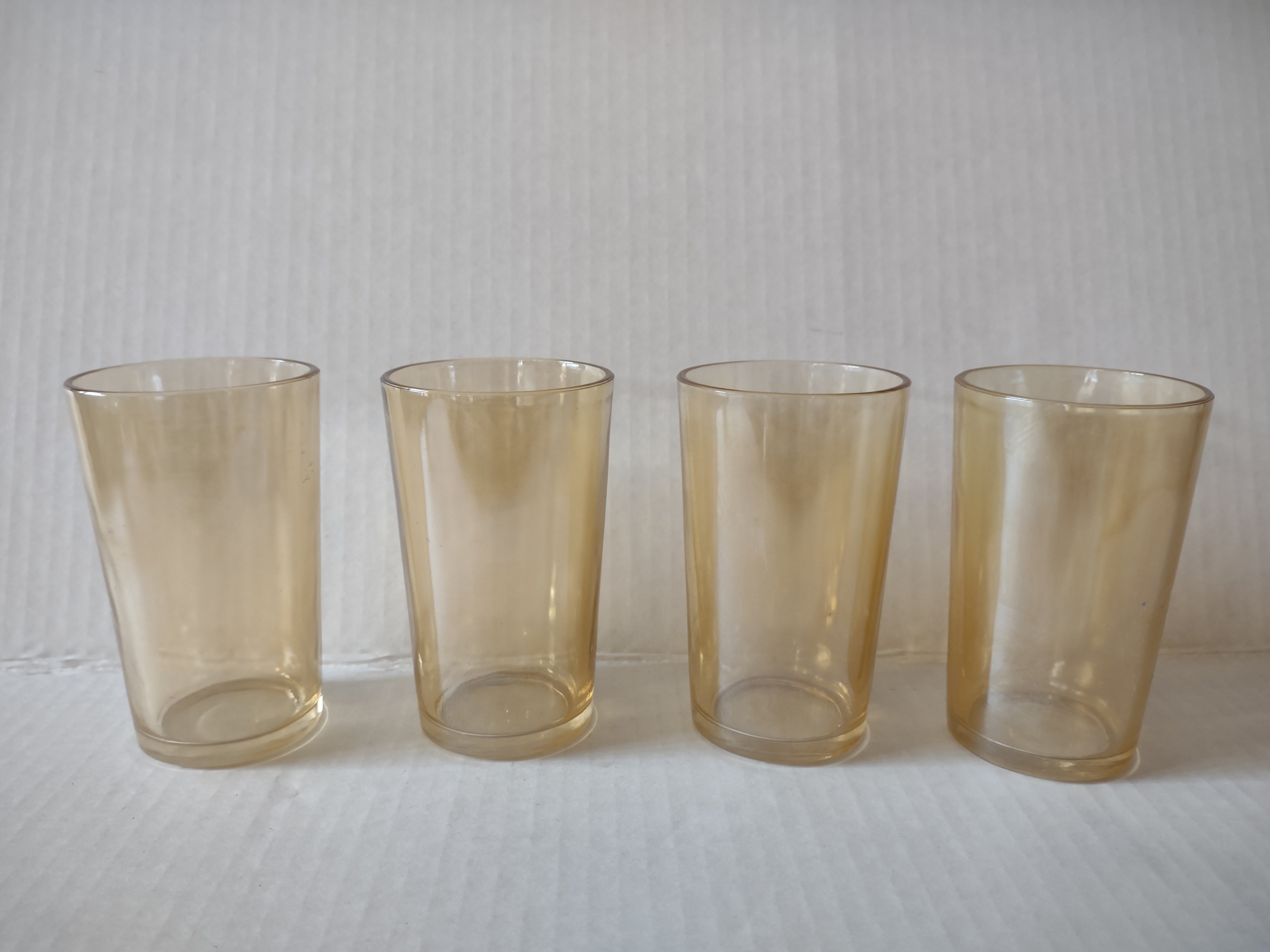 Vintage Carnival Glass Amber Small 4" Drinking Glass x 4 (lot 5167)