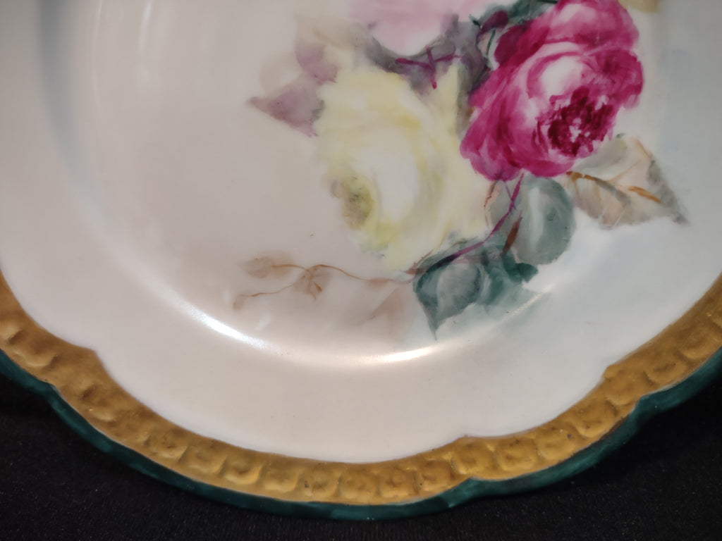 Vintage German Carmen Porcelain Plate Pink Roses Gilded Gold Rim X 3 (Lot 5350)