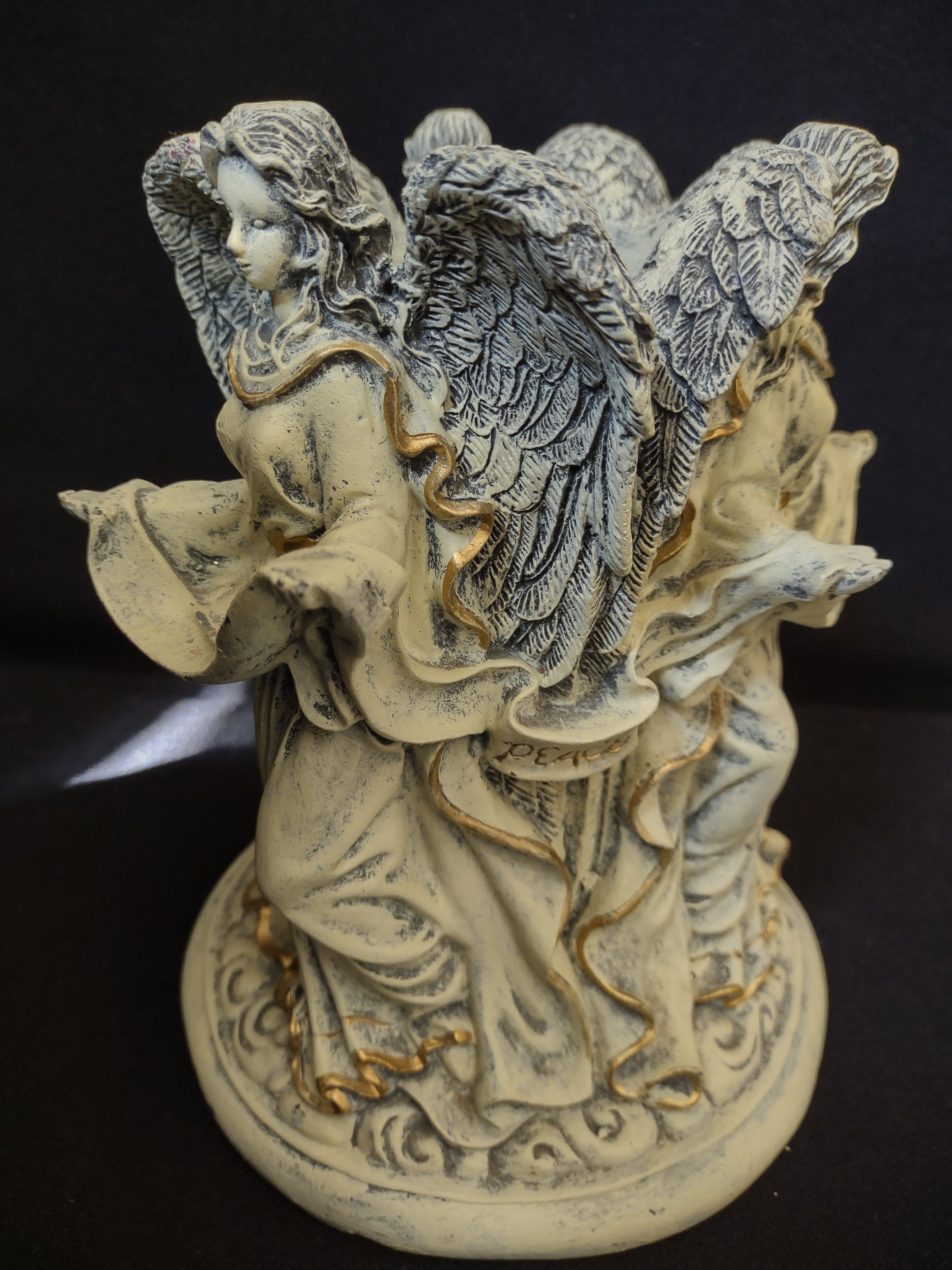 Angel Pillar Candle Stand Peace Love Joy (lot 1699)
