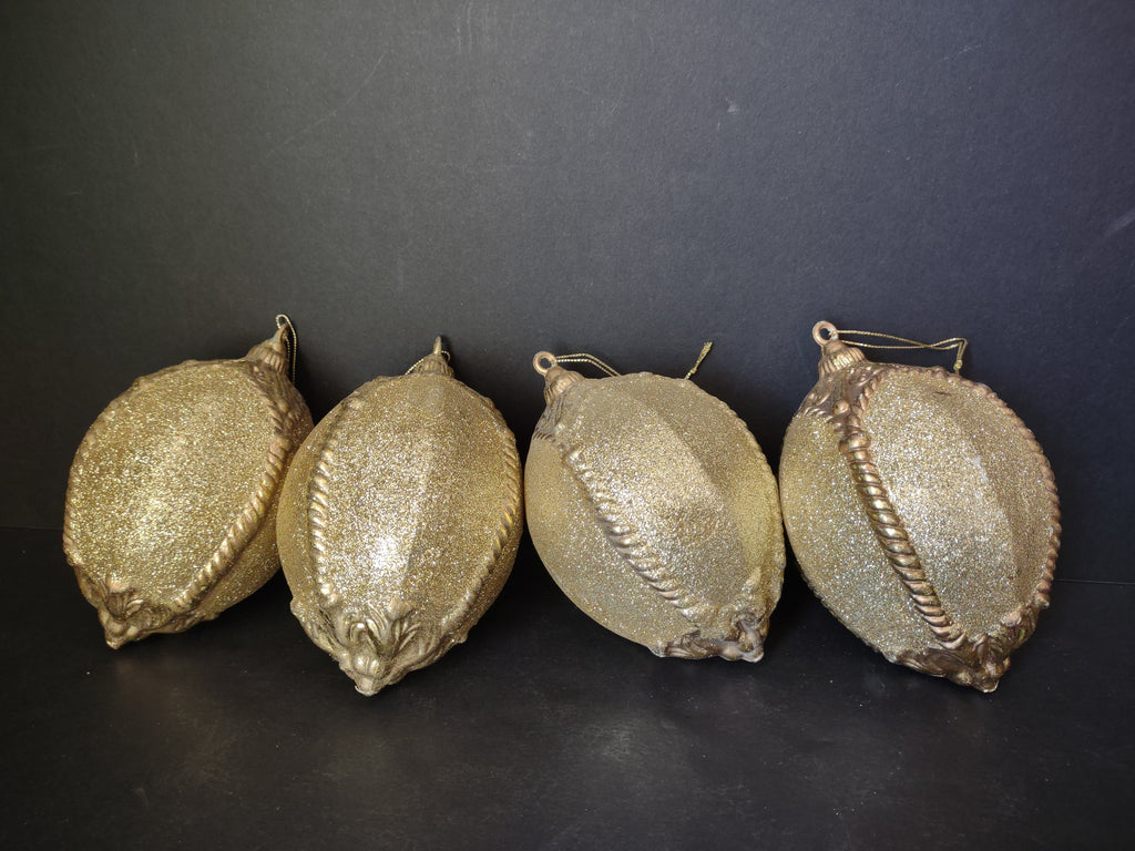 Lot of 4 Round Golden Glittery Christmas Ornaments (lot 1746)