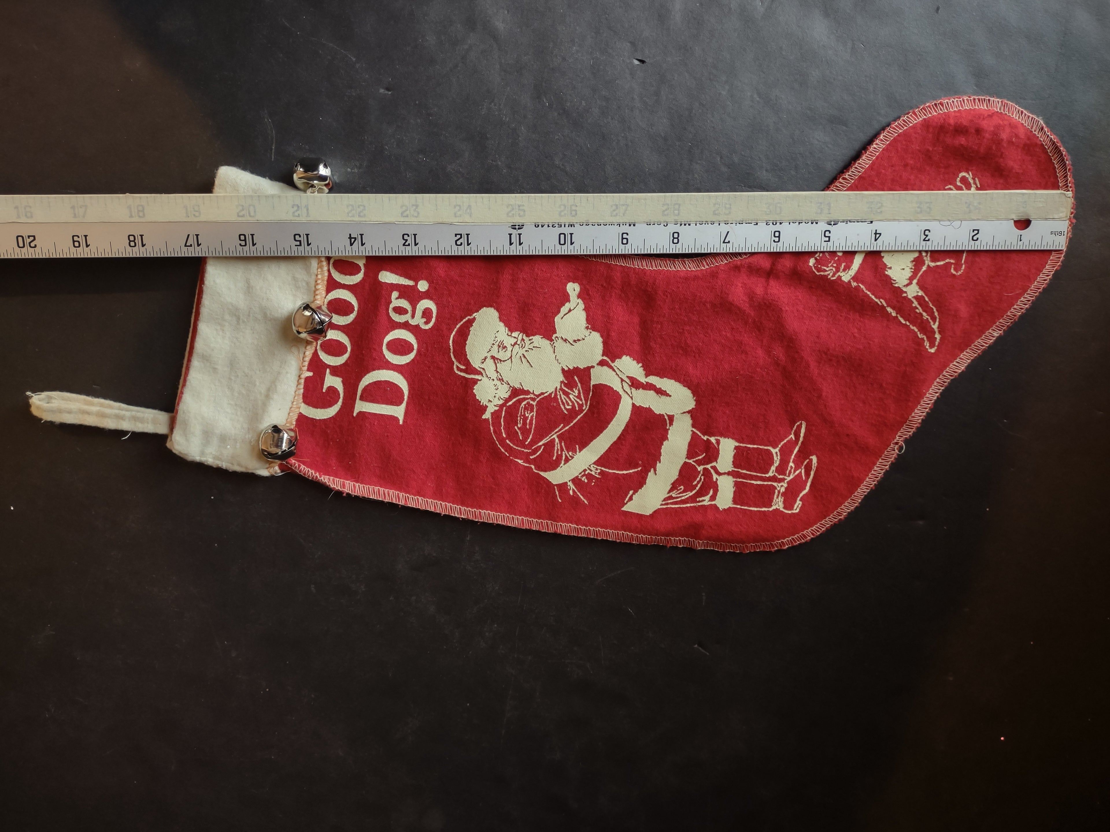 Vintage Christmas Good Dog Stocking with Santa Bells 16" (lot 3370)