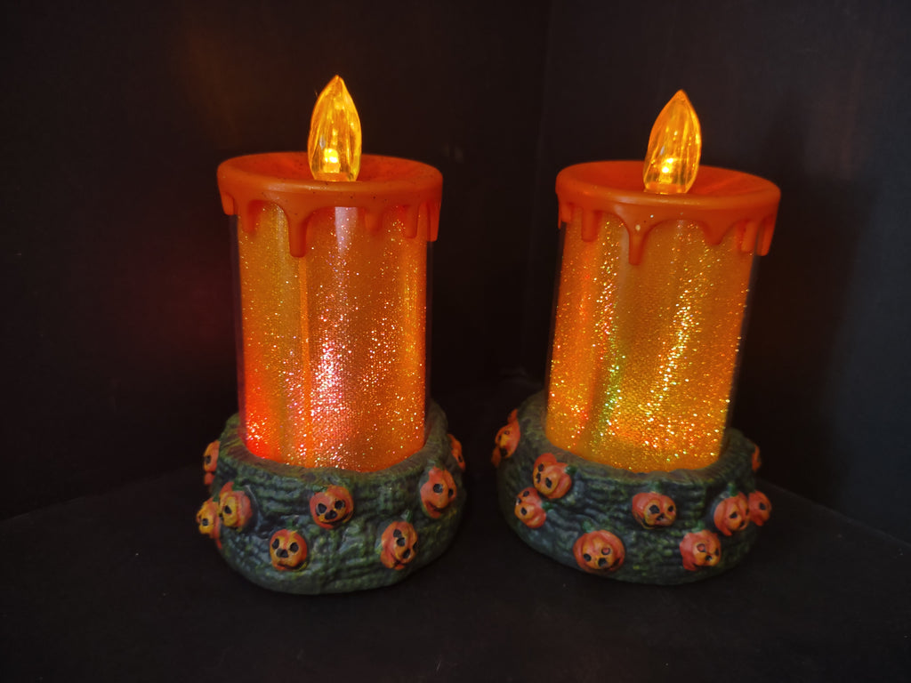 Halloween Color Changing Flameless LED Candle Orange Pumpkin x 2 (lot 2978j)