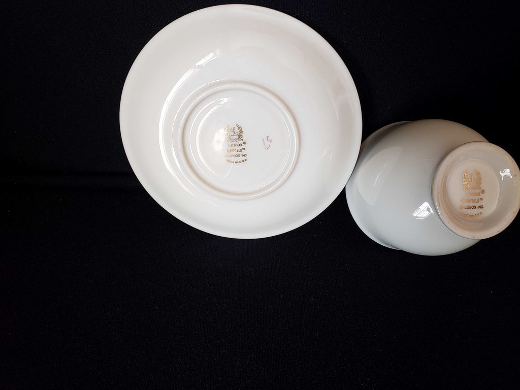 Vintage Lenox Mansfield White Gold Band Tea Cup with Saucer (lot 1935)