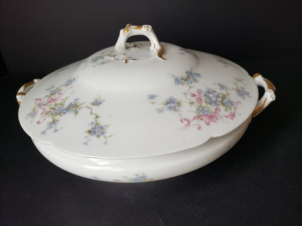 Haviland Limoges France Round Tureen Gold Trim Pink Blue Forget Me Not (lot 572)
