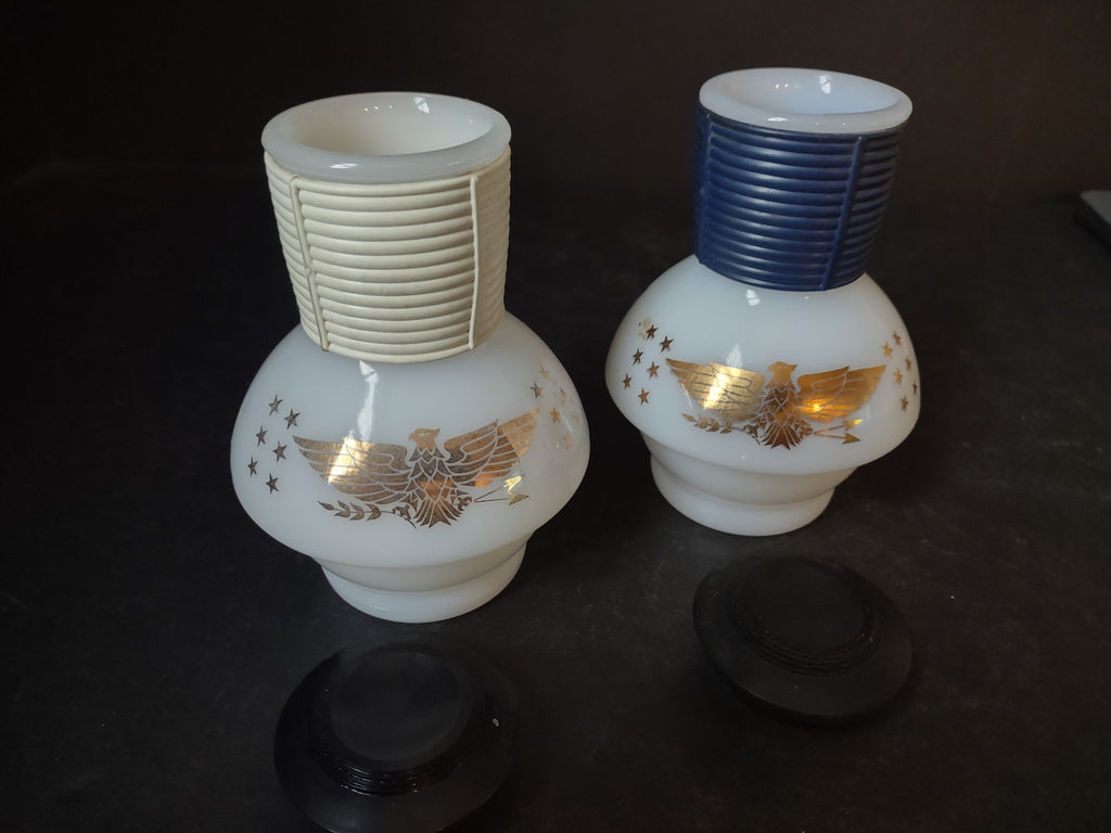 Vintage Mckee Hottle Glassmaker Milk Glass x 2 with Lid with Eagle (lot 5263)