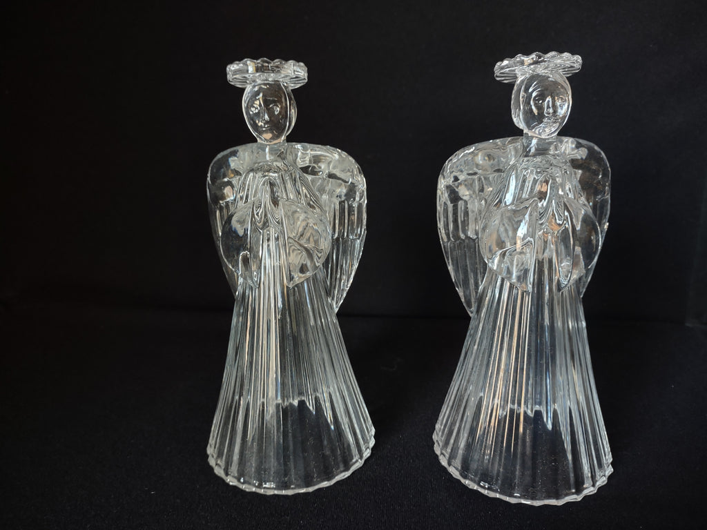 Christmas Set of 2 Glass Angels Candle Holders (lot 1577)