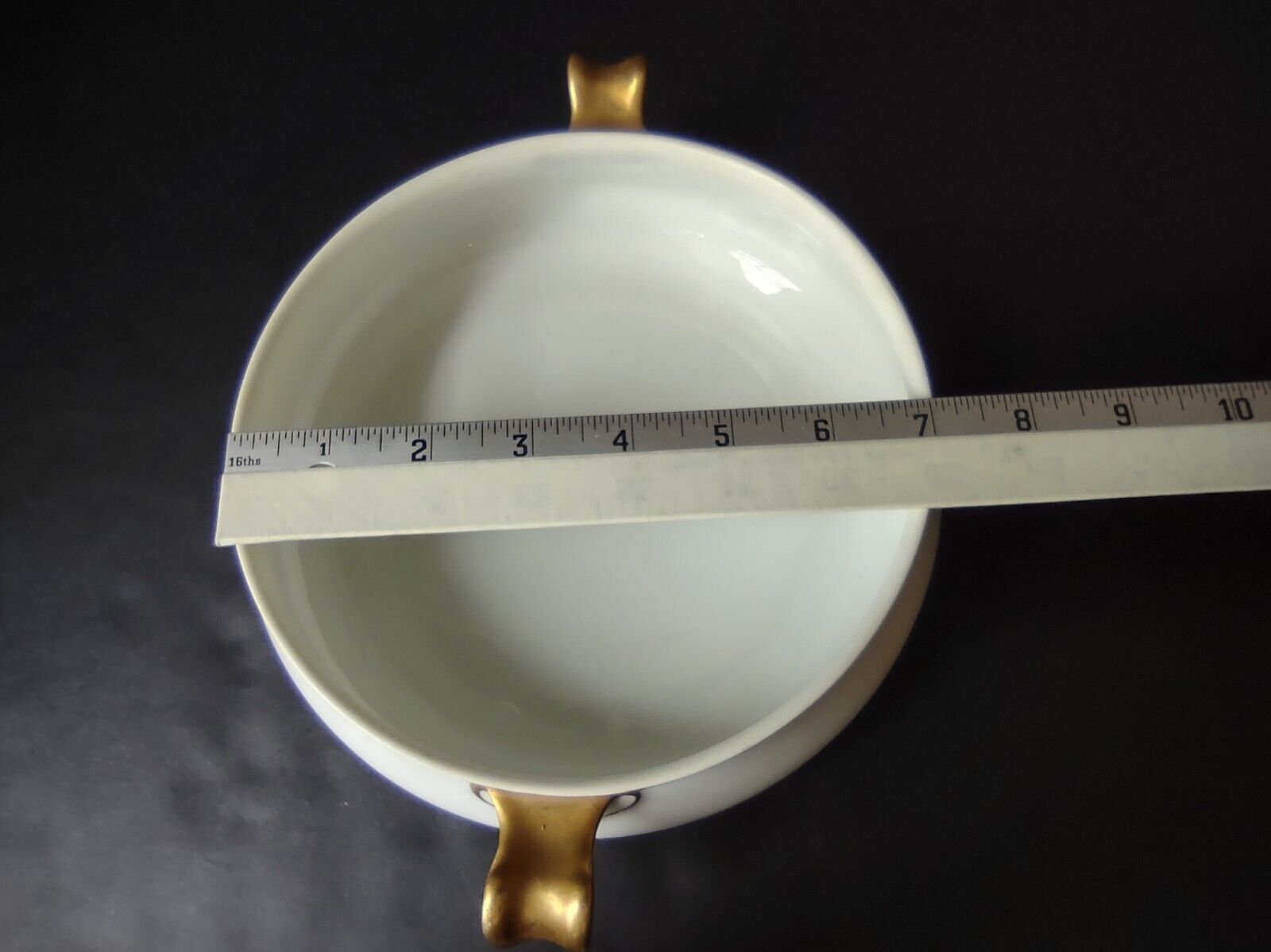 Haviland Limoges Gold & Black Trim White Round Tureen Bowl NO LID (lot 672)