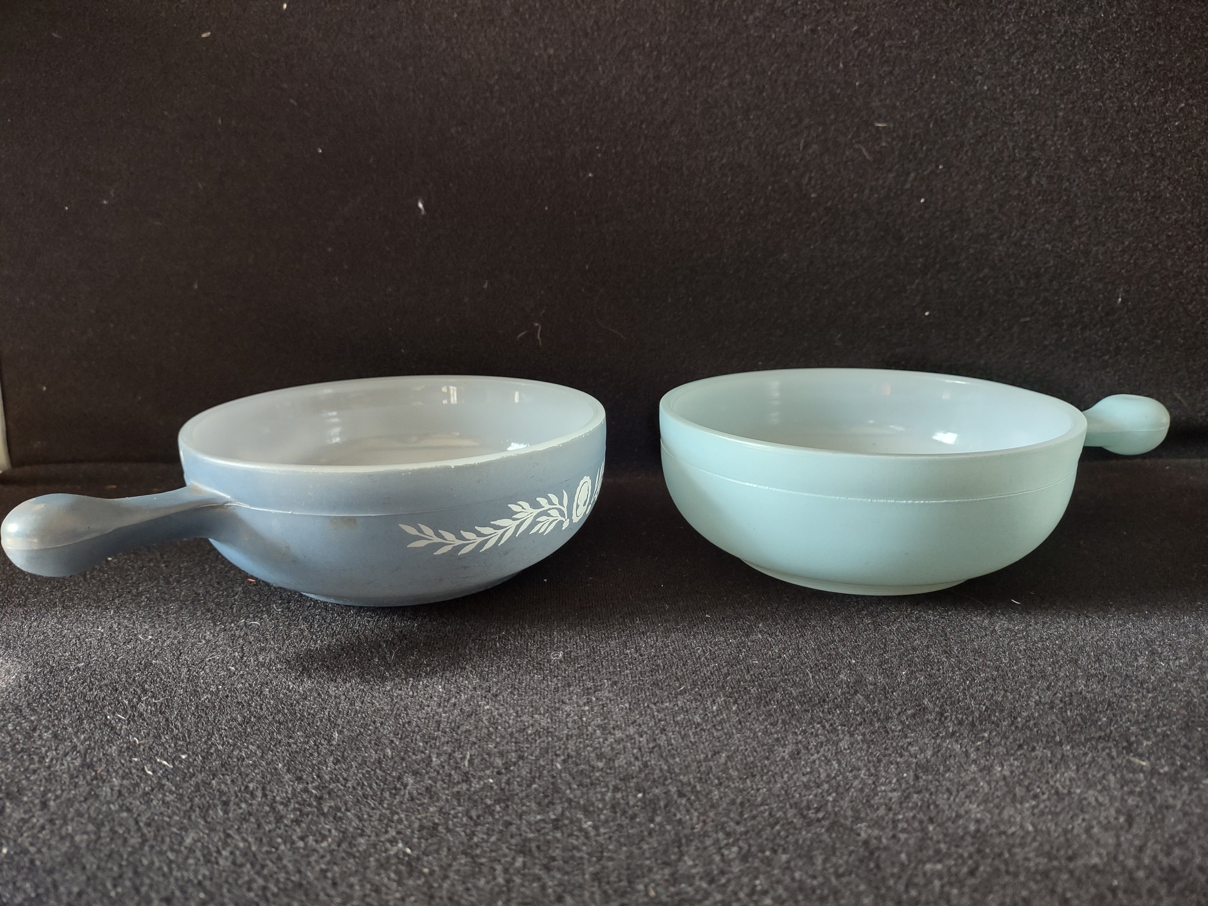 Vintage Milk Glass Glasbake USA Soup Bowl Blue x 2 (lot 5215)