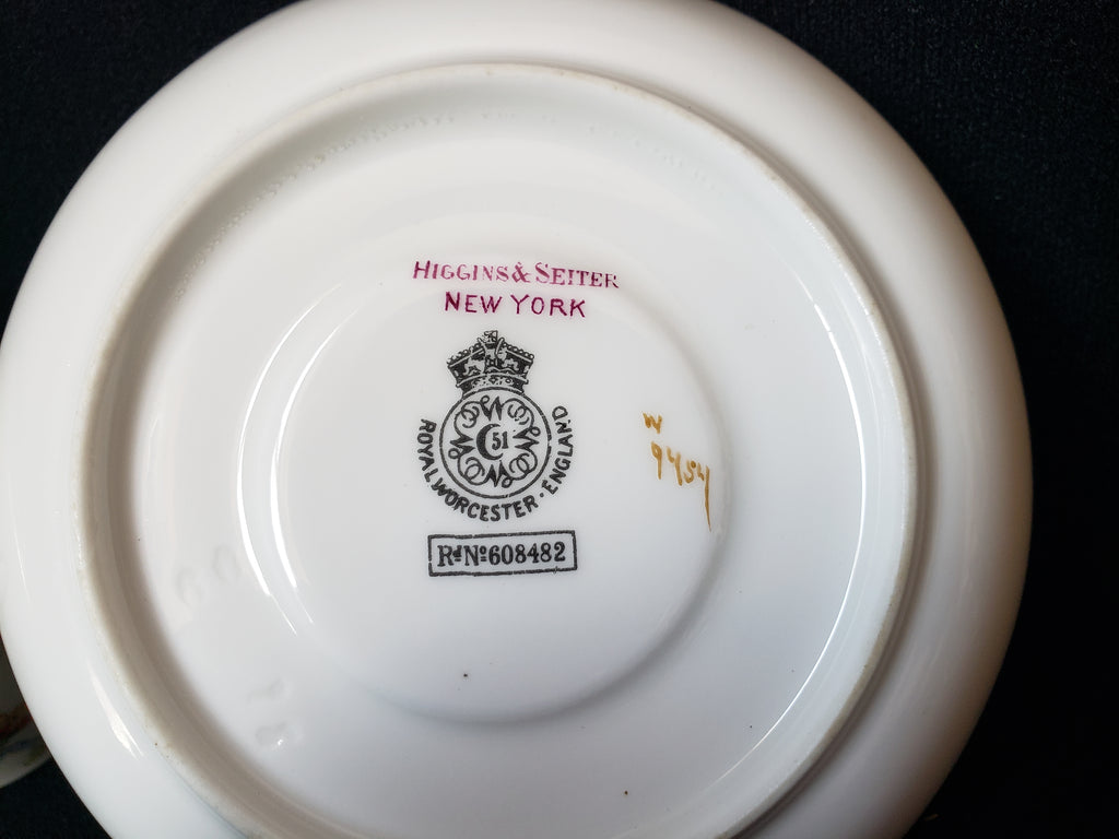 Vintage Royal Worcester Higgins Seiter Butterfly Demitasse Cup Saucer (lot 2124)