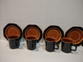 Vintage MCM Ironstone Amber Octagon Teacup/Mug x 4 Oven Proof USA (lot 5008)