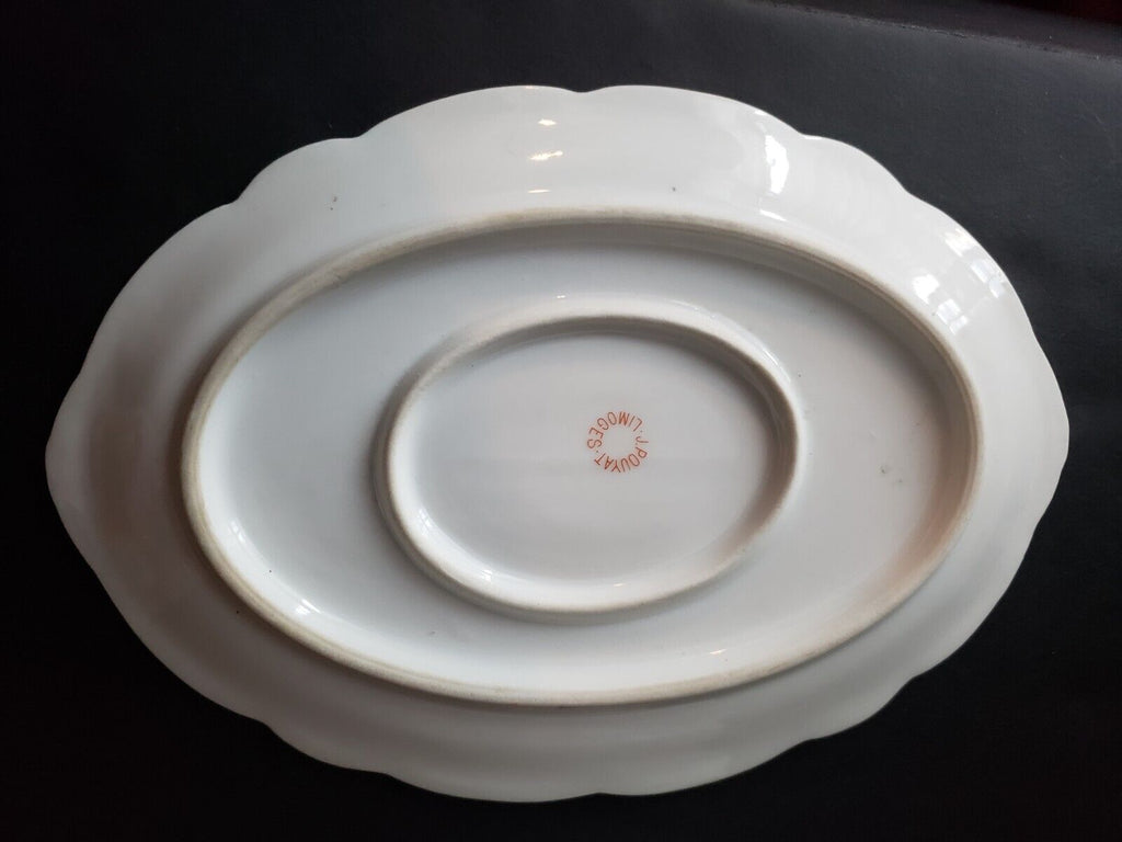 JP France Gravy Boat Gold Trim Double Rose Garland Blue Pink Flower (lot 646)