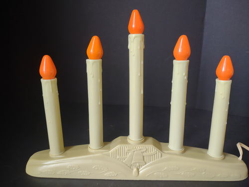 2 x Christmas Window 5 Candle Drip Orange Lights Bell Candelabra (lot 2302)