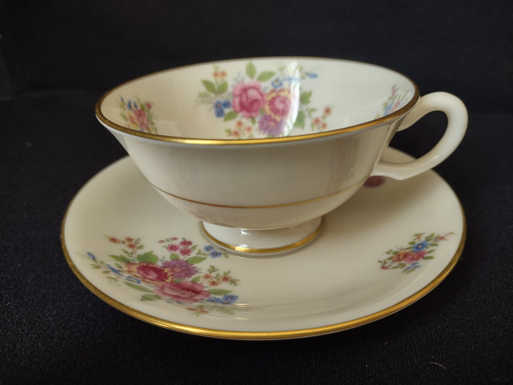Vintage Lenox L-347 Tea Cup with Saucer Gold Trim Roses (lot 1815)