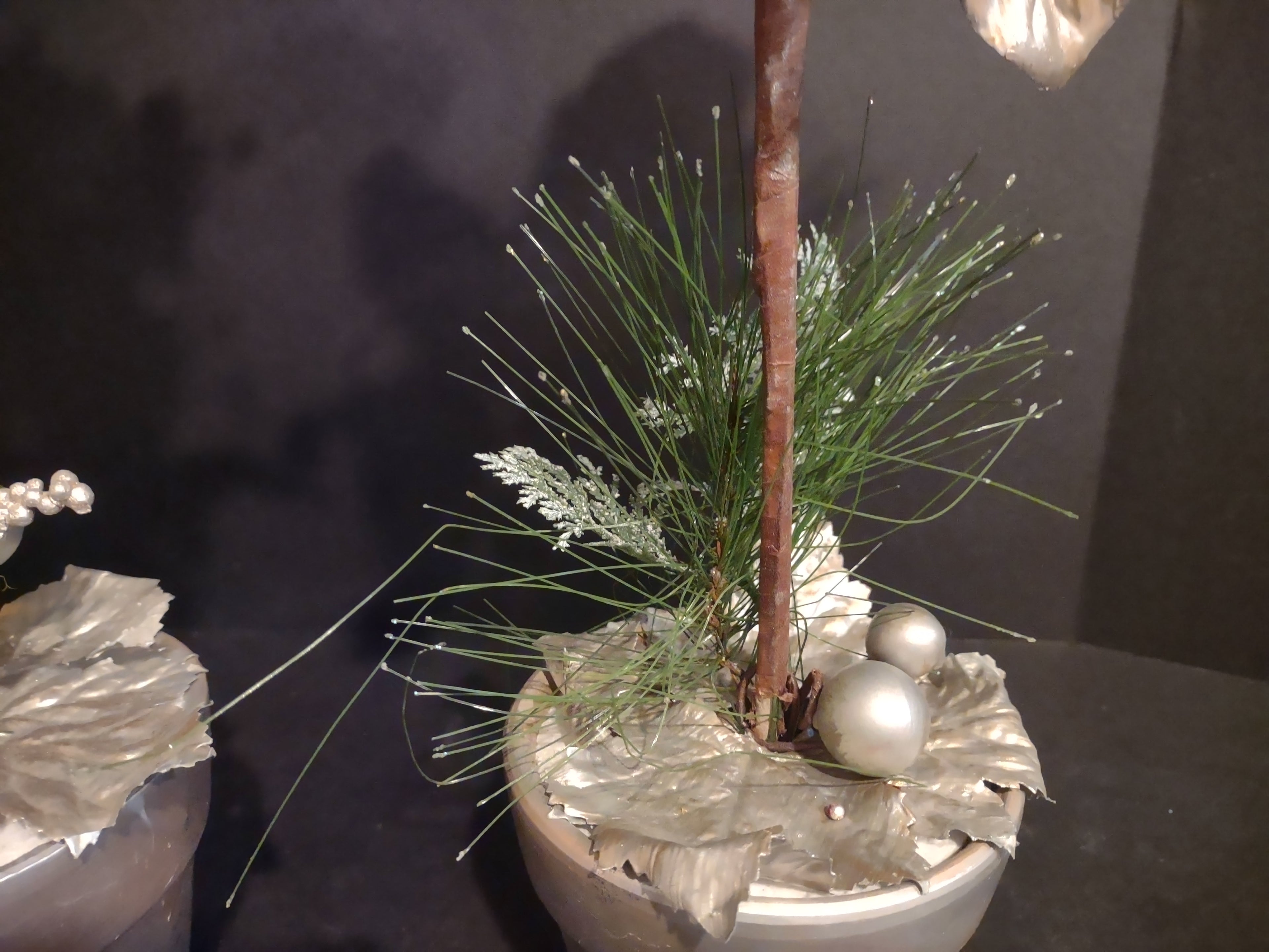 Set of 2 Topiary Holiday Christmas Tree 18" Silver and Pink Iced (lot 1266)