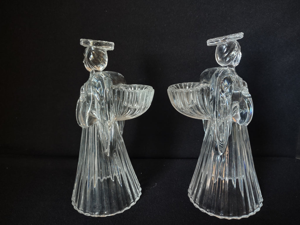 Christmas Set of 2 Glass Angels Candle Holders (lot 1577)