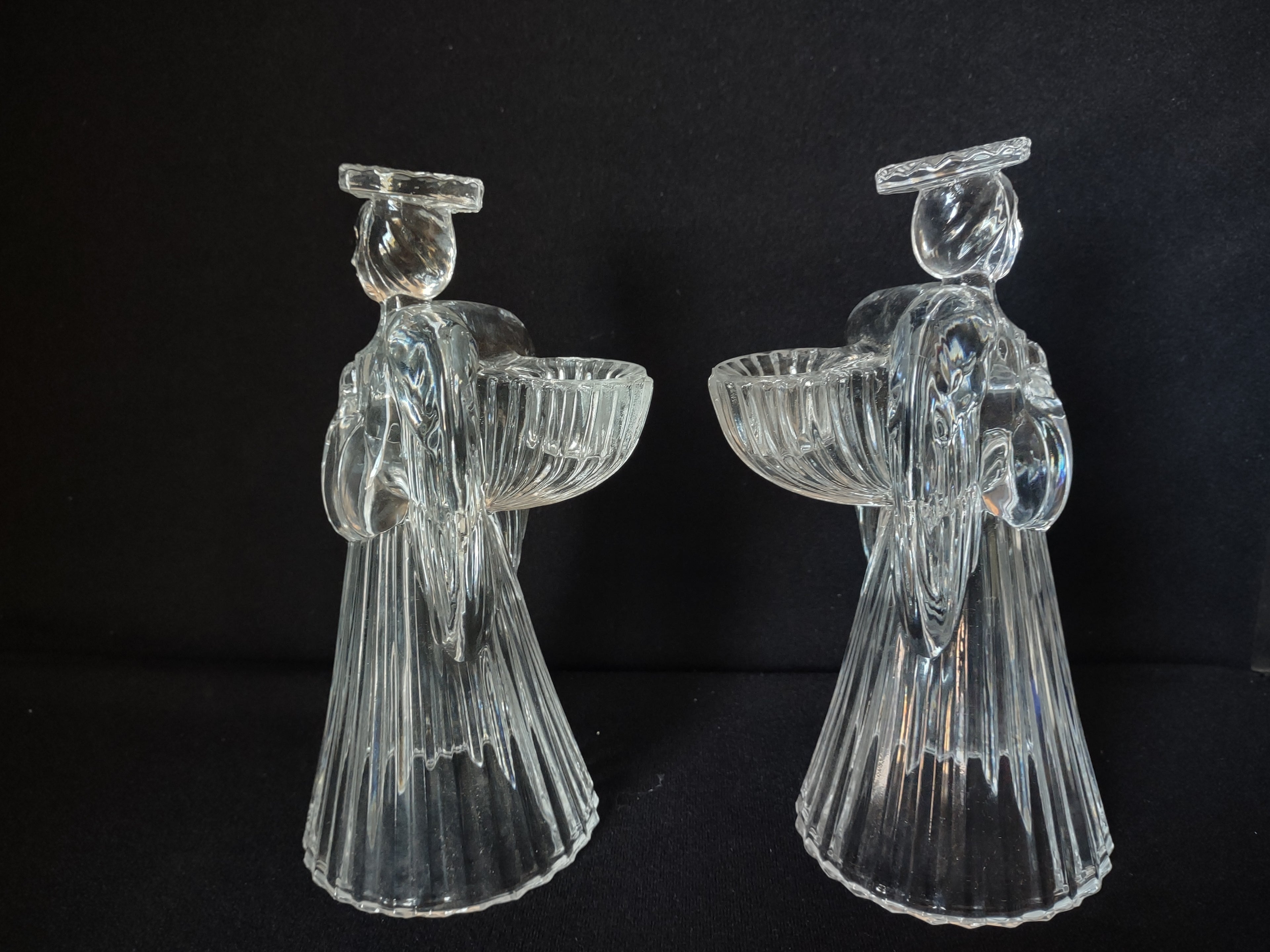 Christmas Set of 2 Glass Angels Candle Holders (lot 1577)